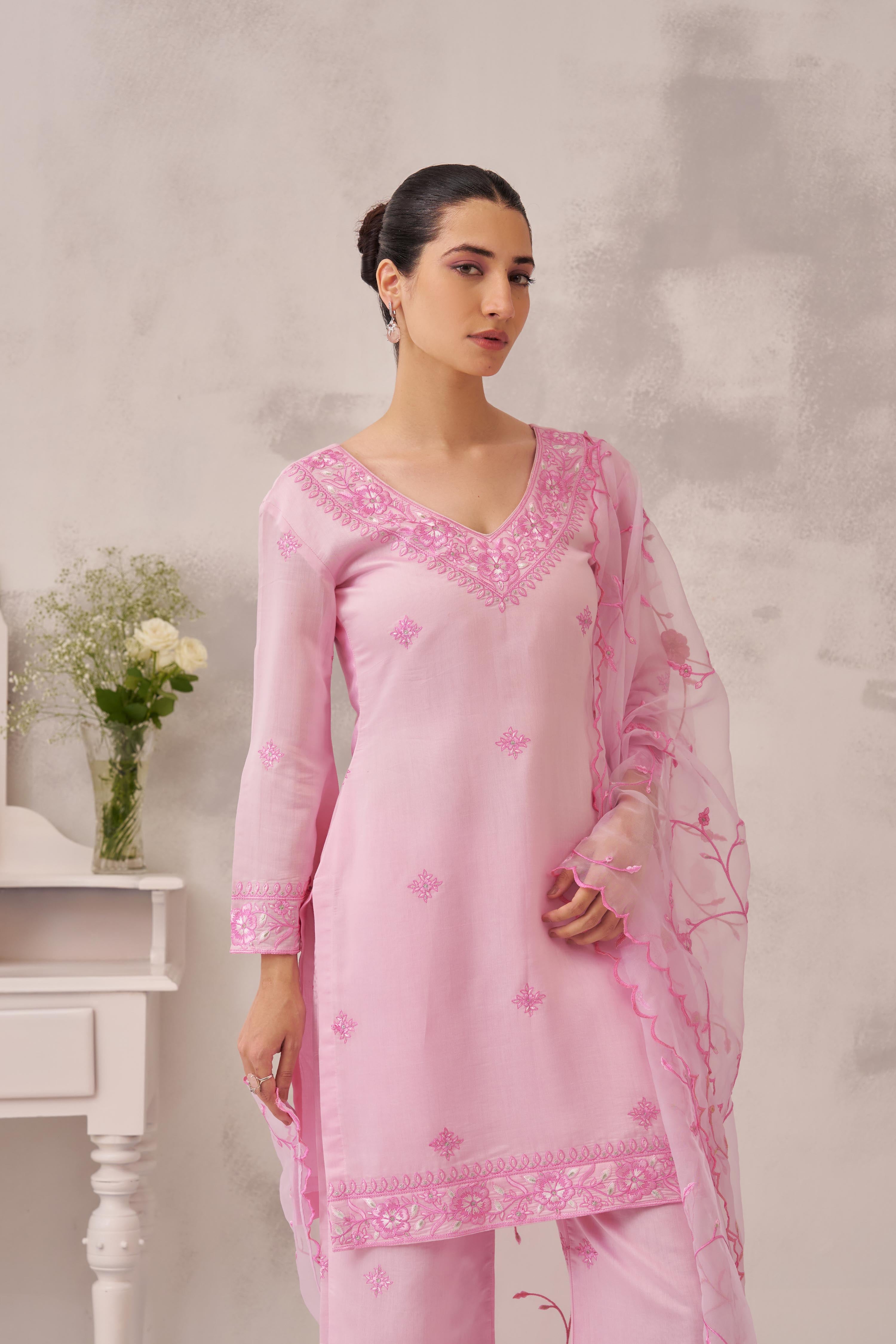Nia Sharma in GULBANO - Pink Chanderi Suit Set