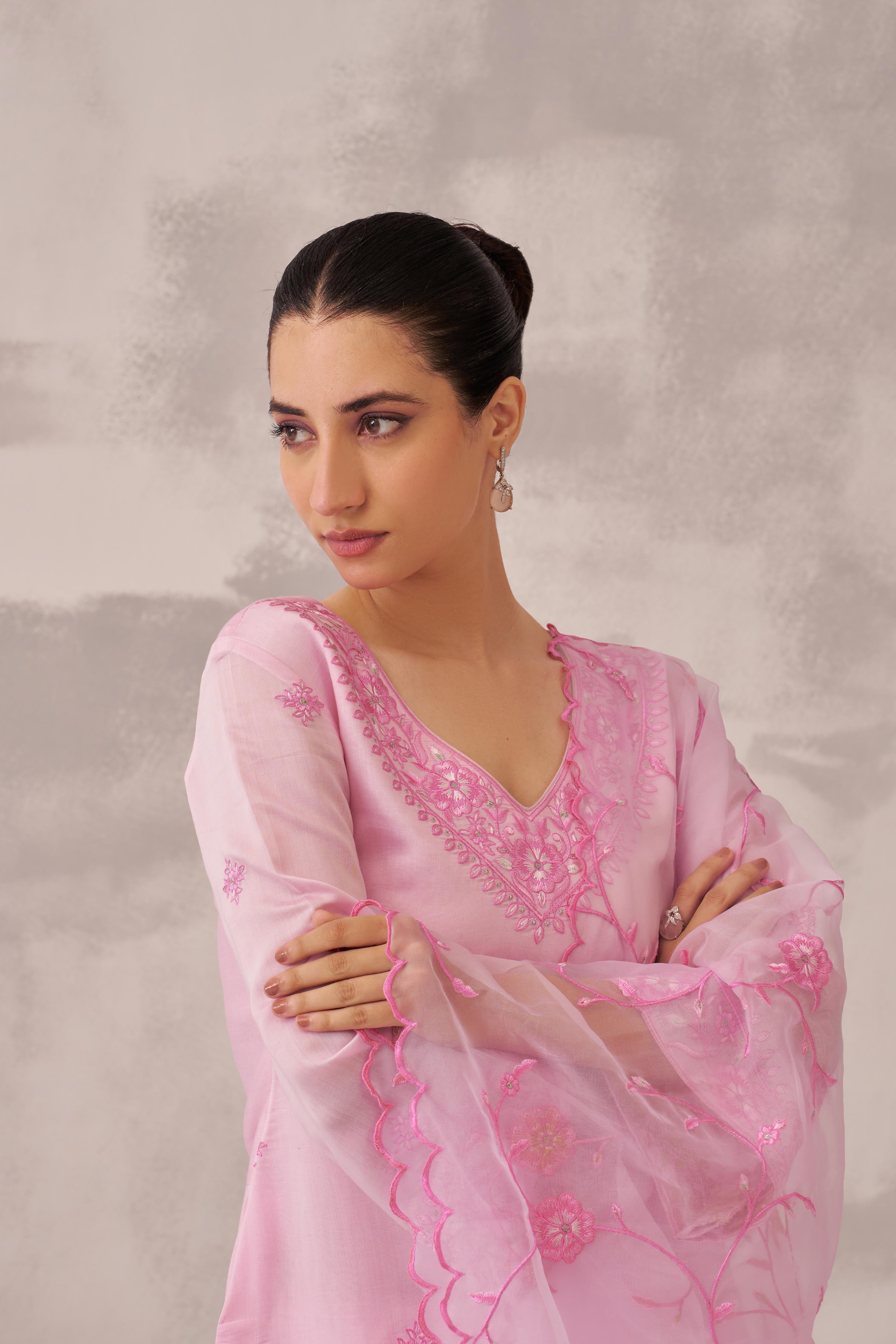 Nia Sharma in GULBANO - Pink Chanderi Suit Set