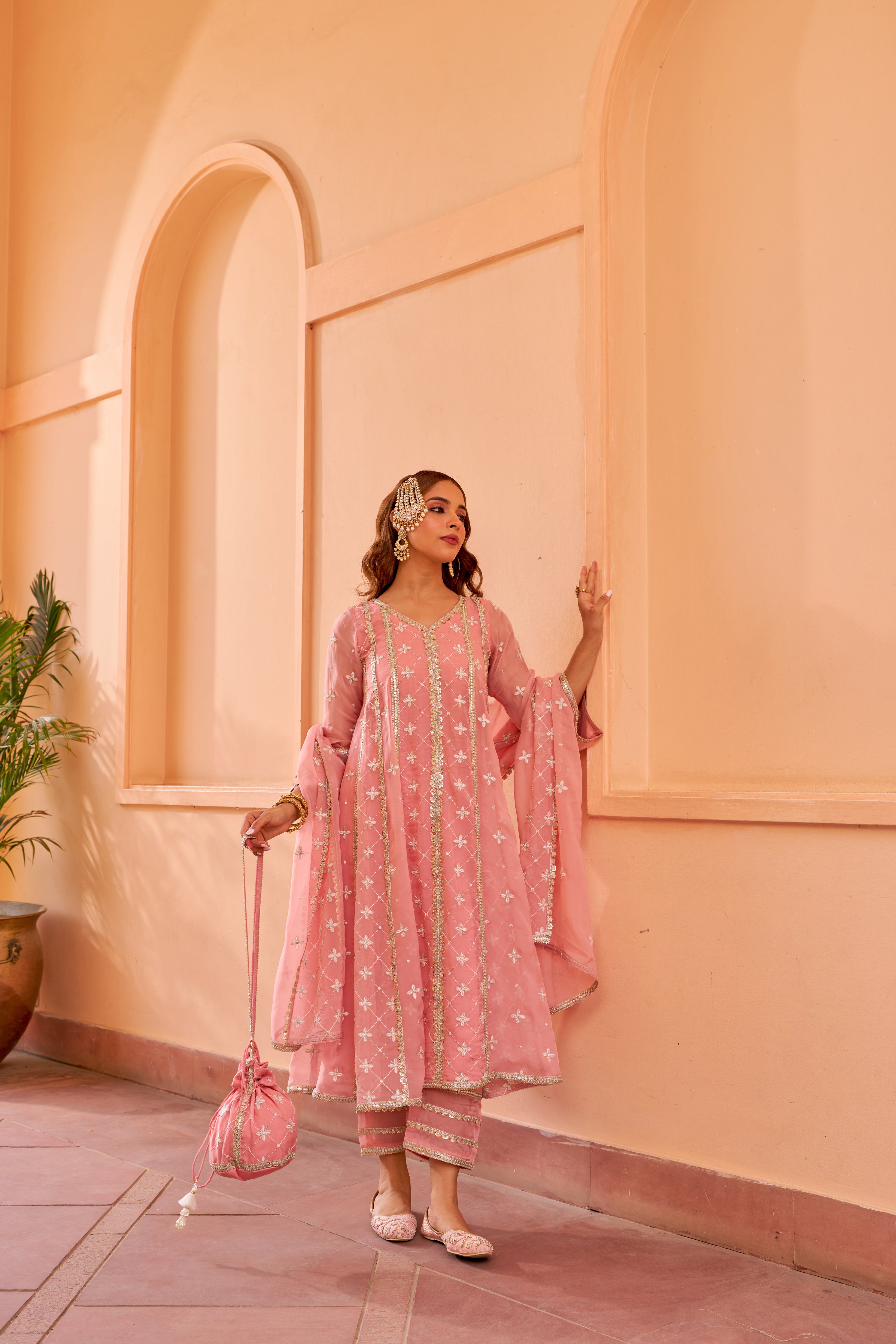 Kriti Vij in Sitara - Pink Organza Anarkali Set.