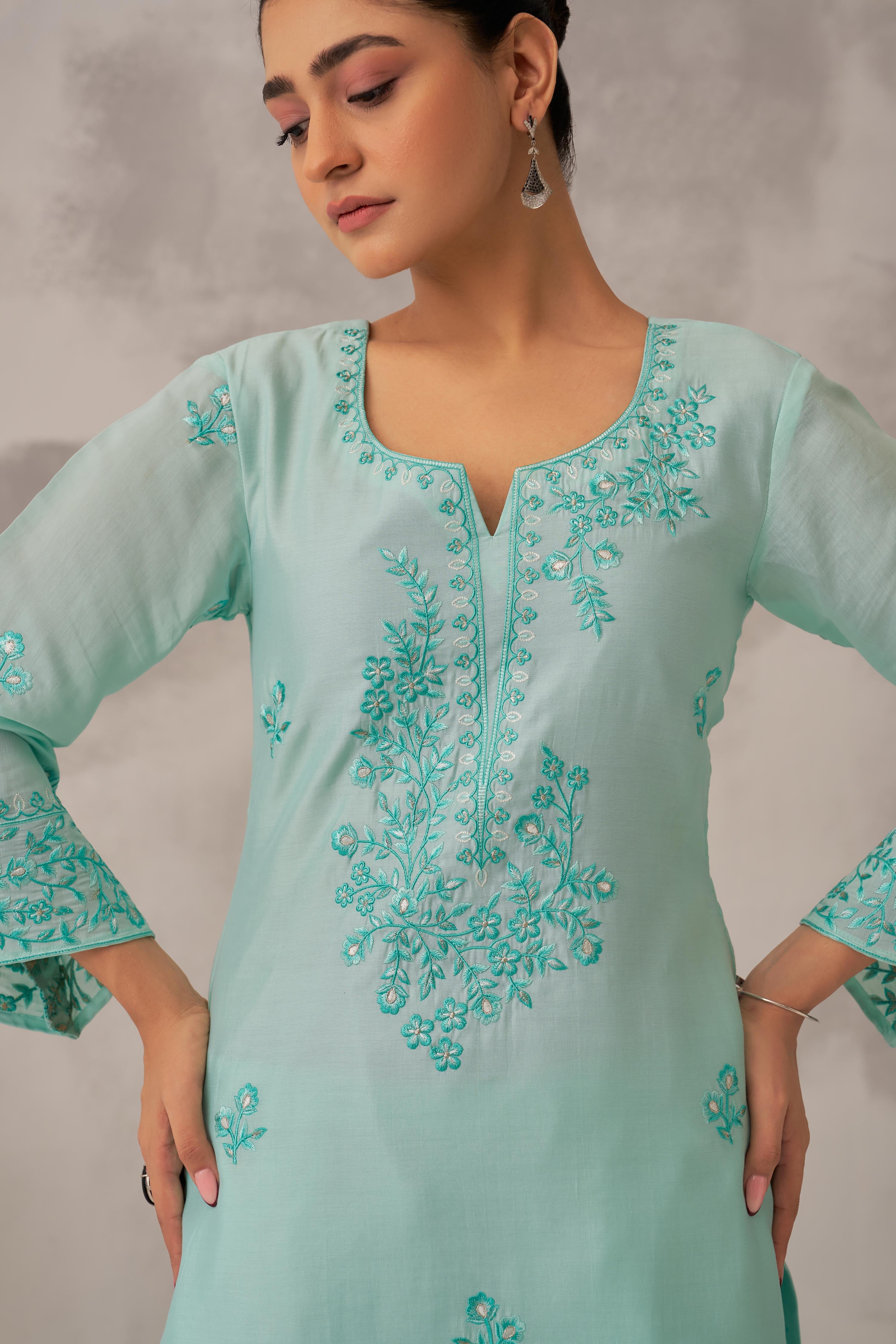 Manali Gandhi in AYRA - Sea Green Chanderi Suit Set