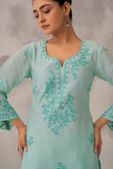 Manali Gandhi in AYRA - Sea Green Chanderi Suit Set