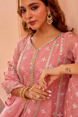 Kriti Vij in Sitara - Pink Organza Anarkali Set.