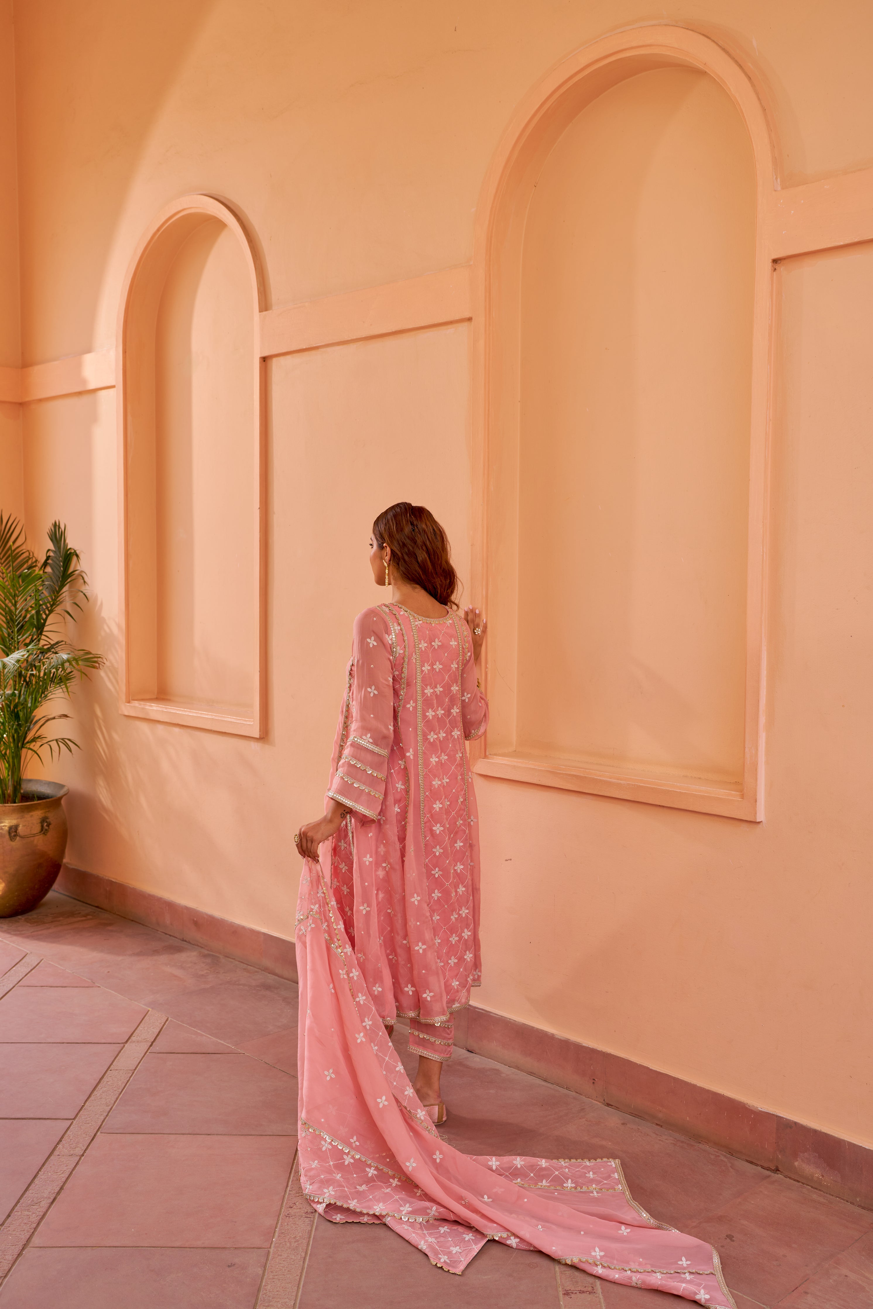 Kriti Vij in Sitara - Pink Organza Anarkali Set.