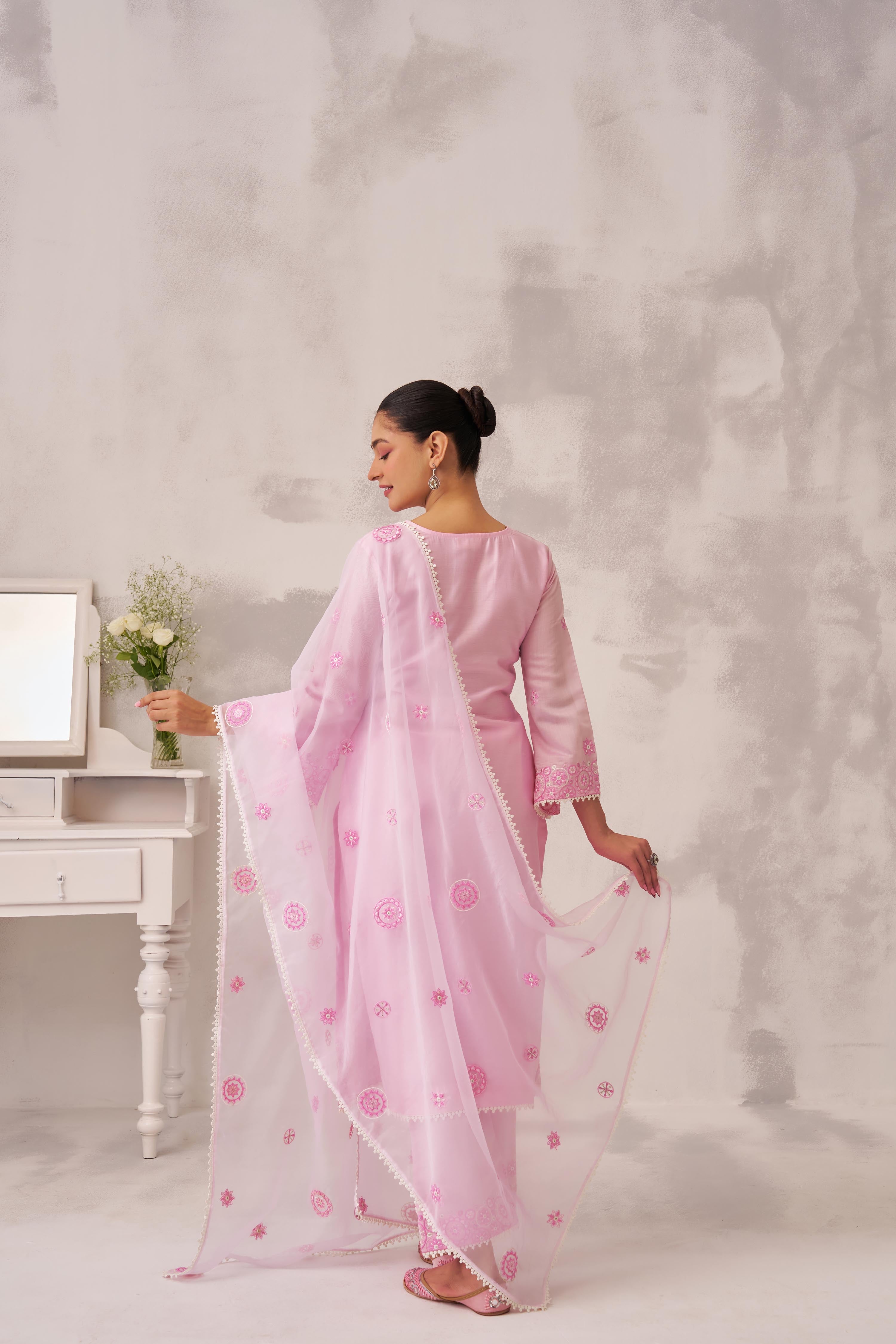 NAVYA - Pink Chanderi Suit Set