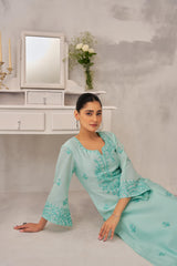 AYRA - Sea Green Chanderi Suit Set