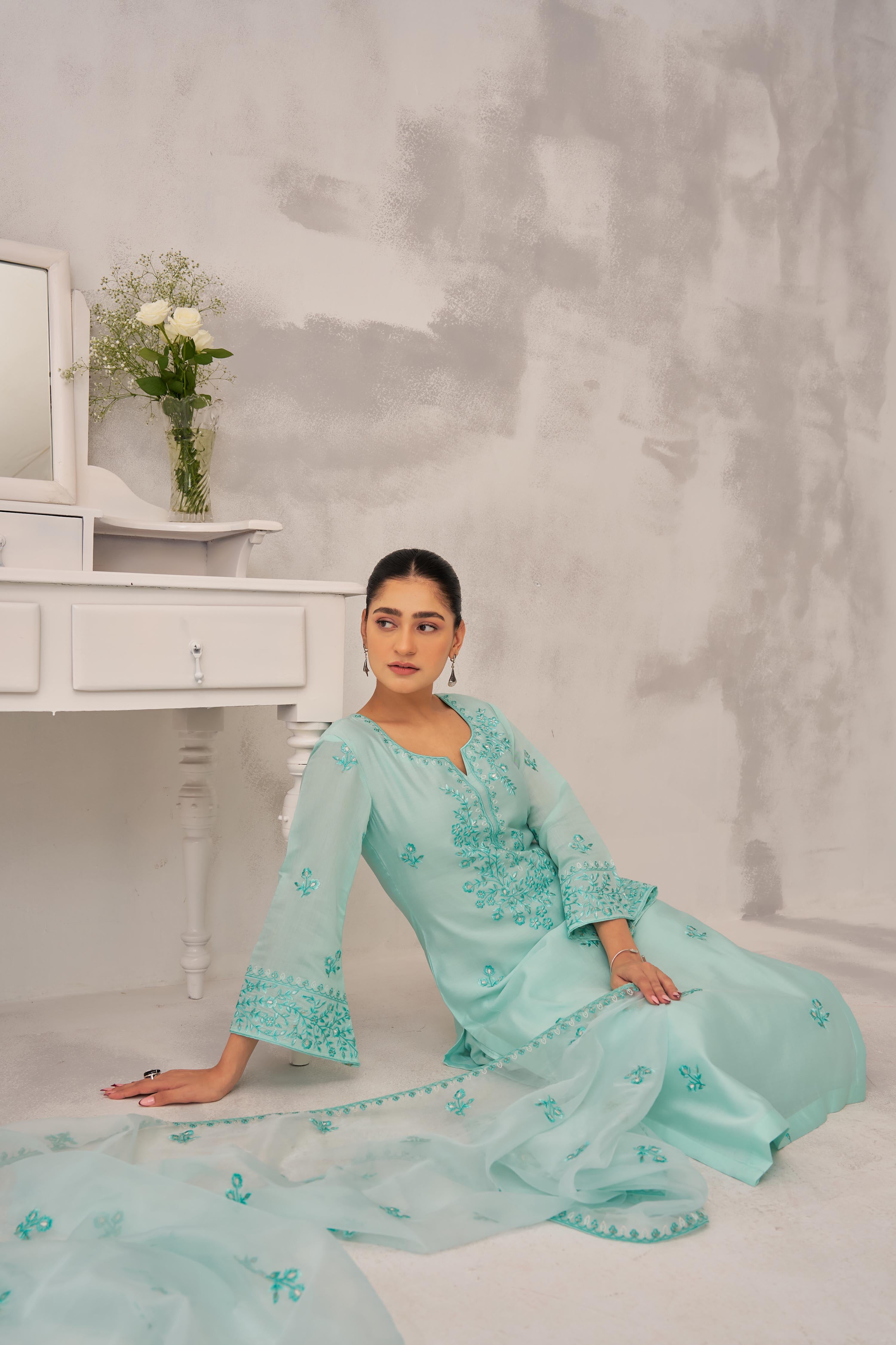 Manali Gandhi in AYRA - Sea Green Chanderi Suit Set