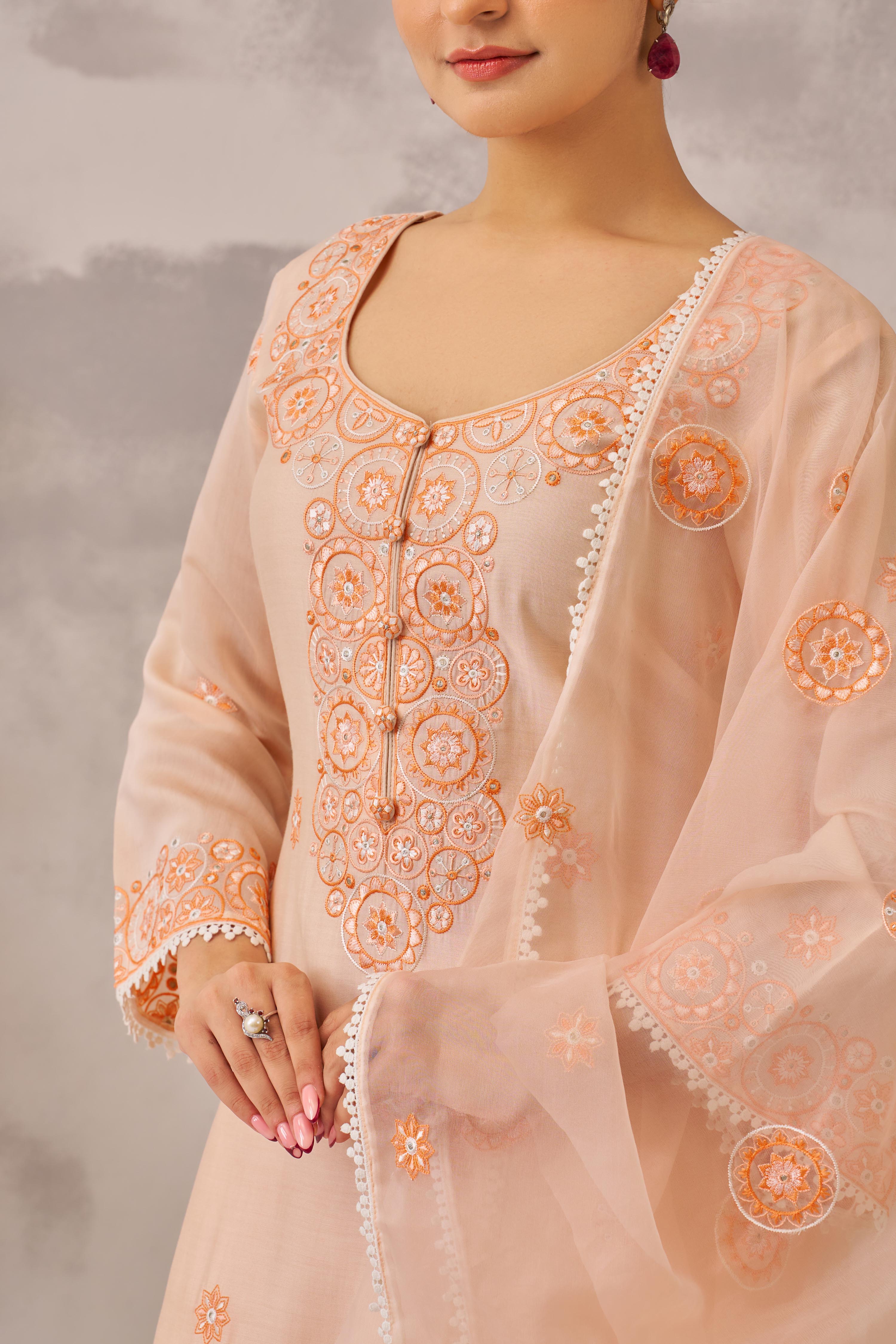 MAYA - Peach Chanderi Suit Set