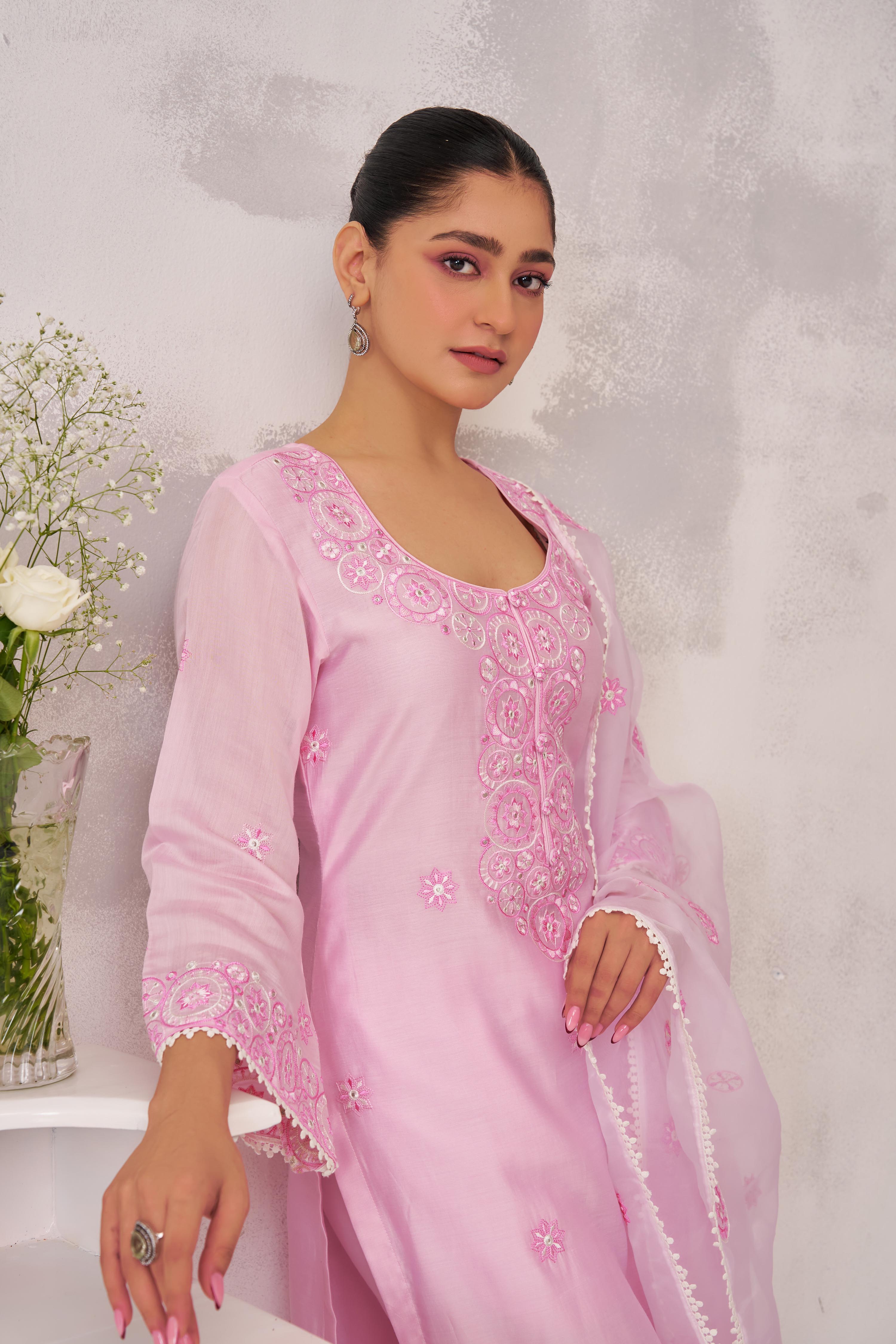NAVYA - Pink Chanderi Suit Set