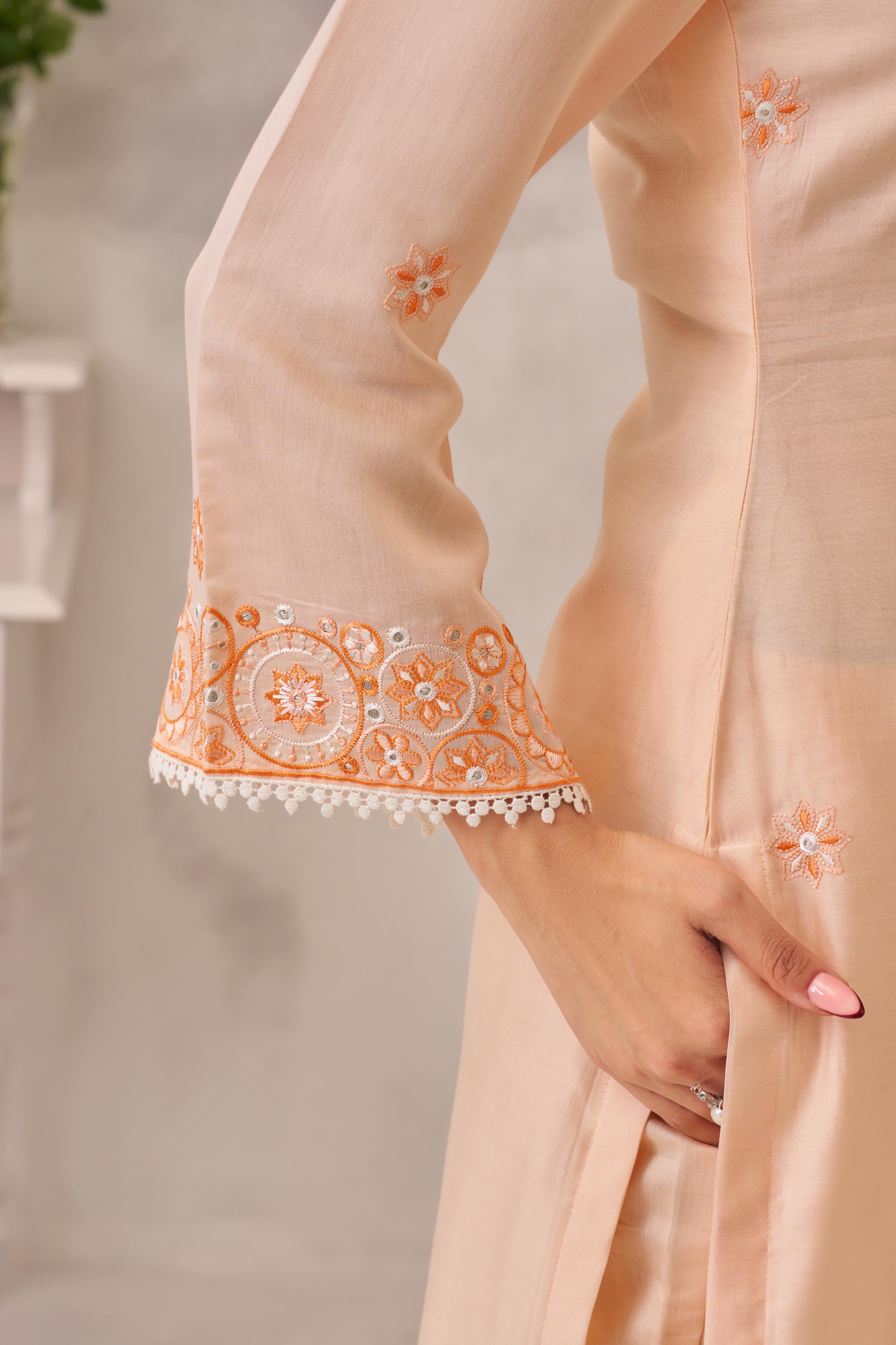 MAYA - Peach Chanderi Suit Set