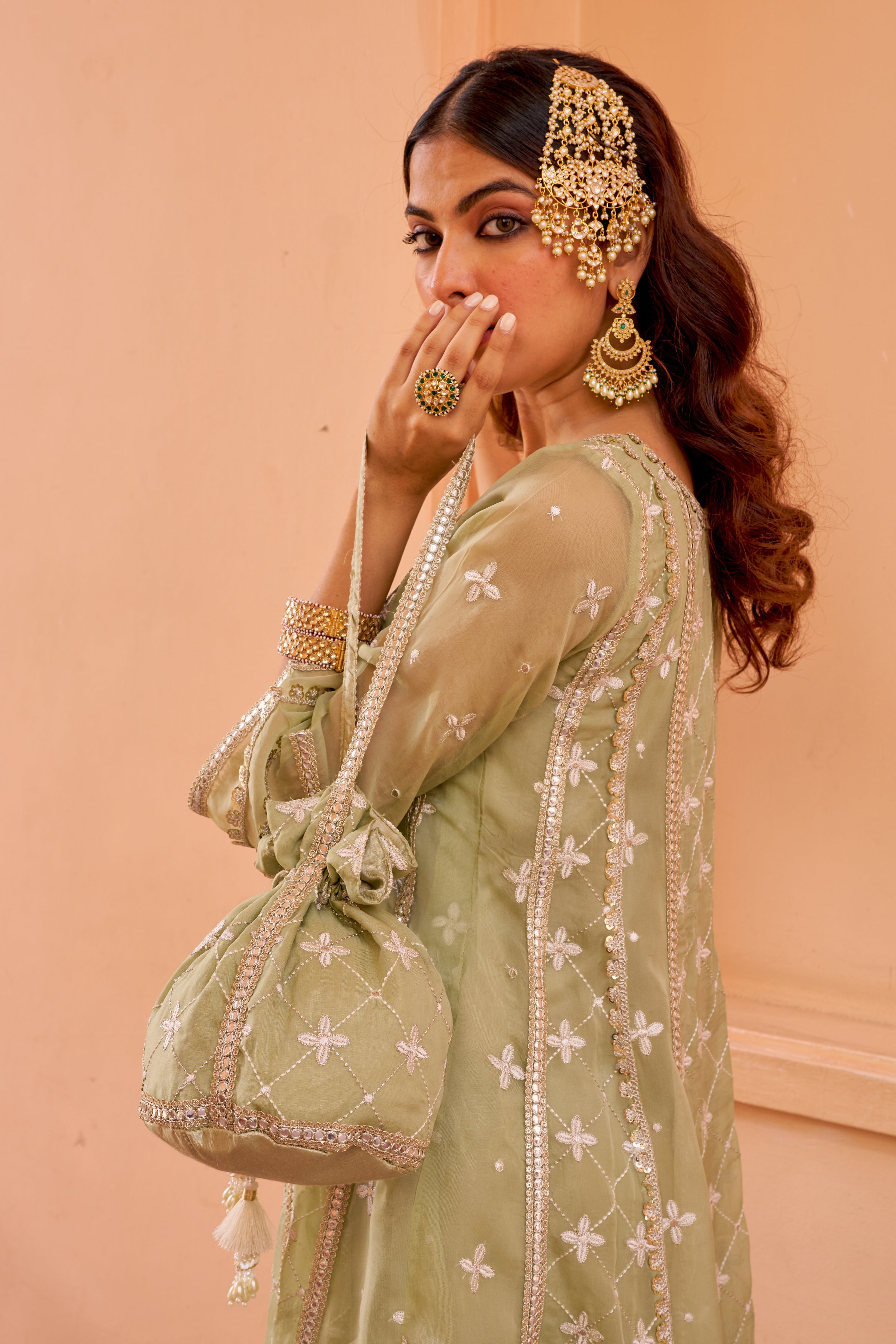 Chamak - Green Organza Potli Bag