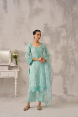ROSHINI - Sea Green Chanderi Suit Set
