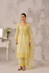SAMIYA - Lime Yellow Chanderi Suit Set
