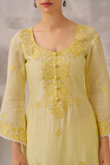 POOJA (@thefashionchauvinst) SAMIYA - Lime Yellow Chanderi Suit Set