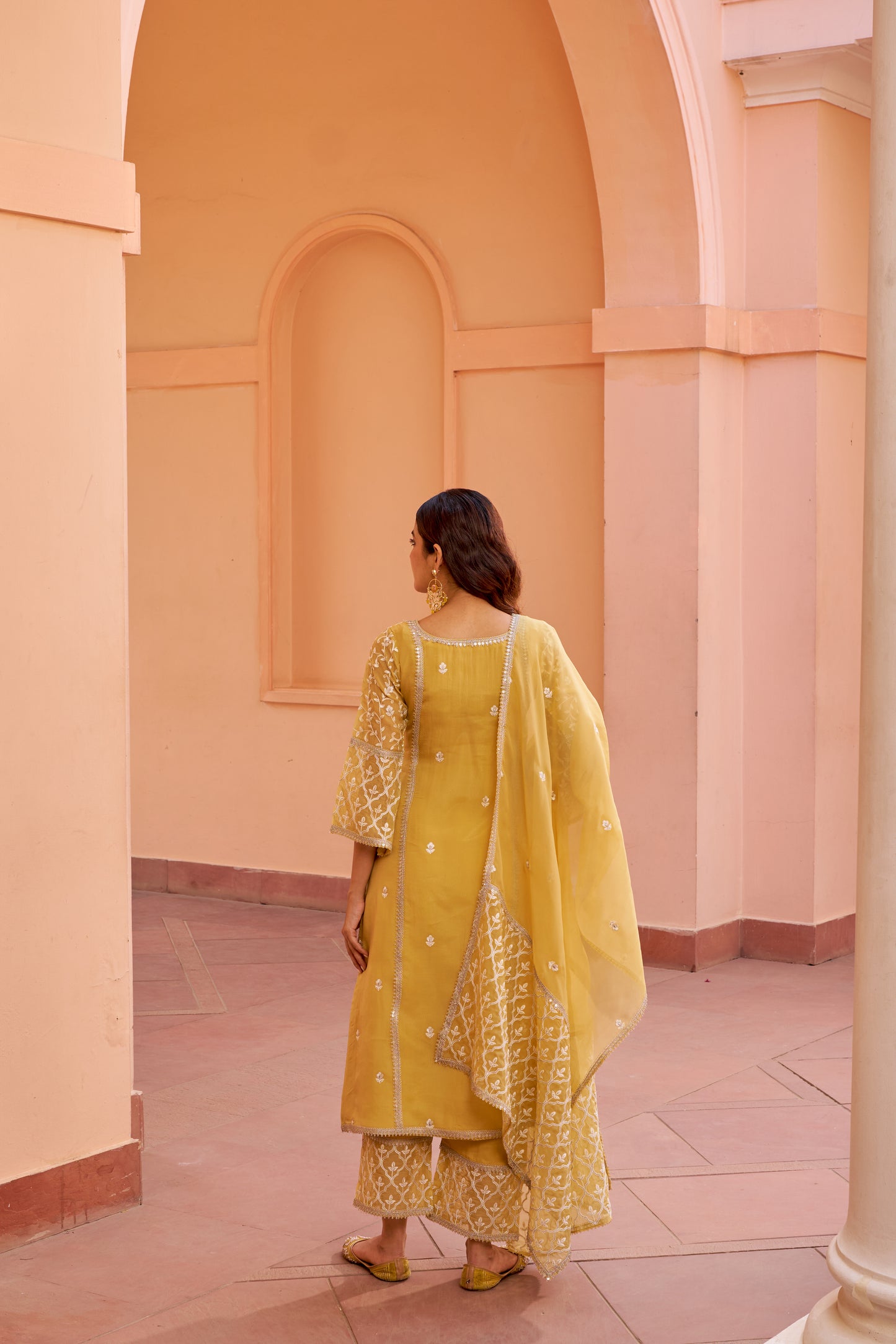 Sajni - Yellow A-line Straight Suit Set.