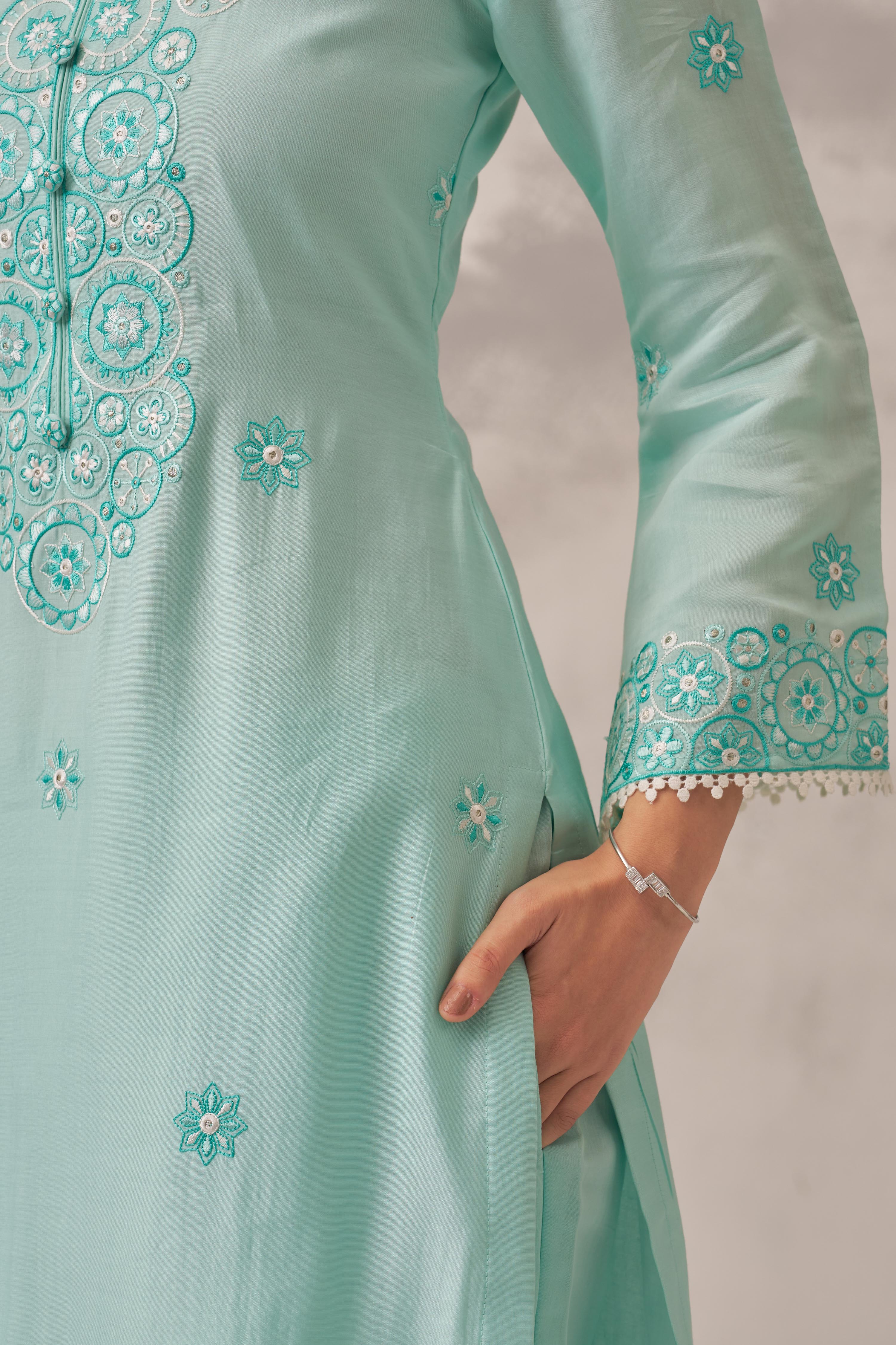 MAHIRA - Sea Green Chanderi Suit Set
