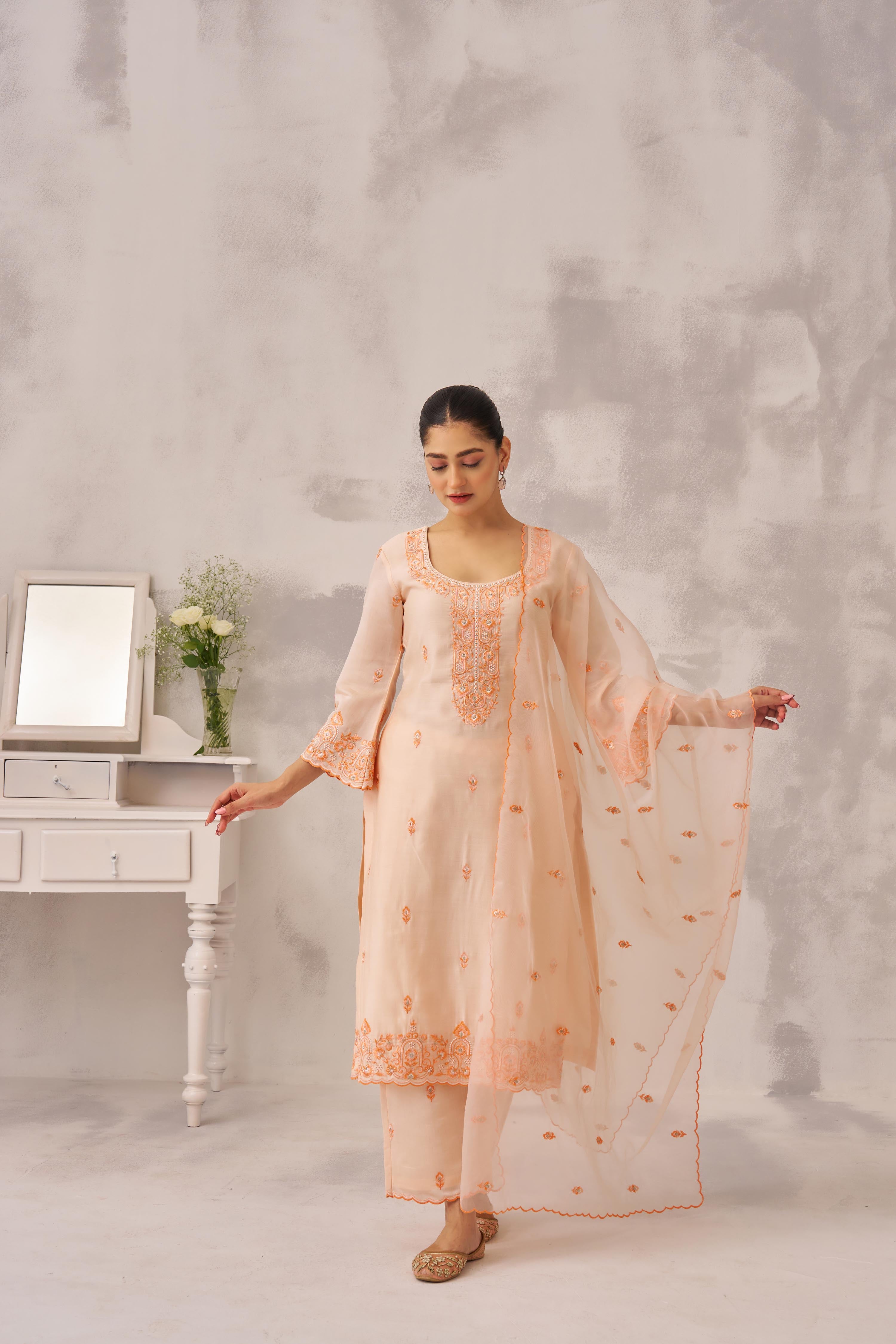 SUHANI - Peach Chanderi Suit Set