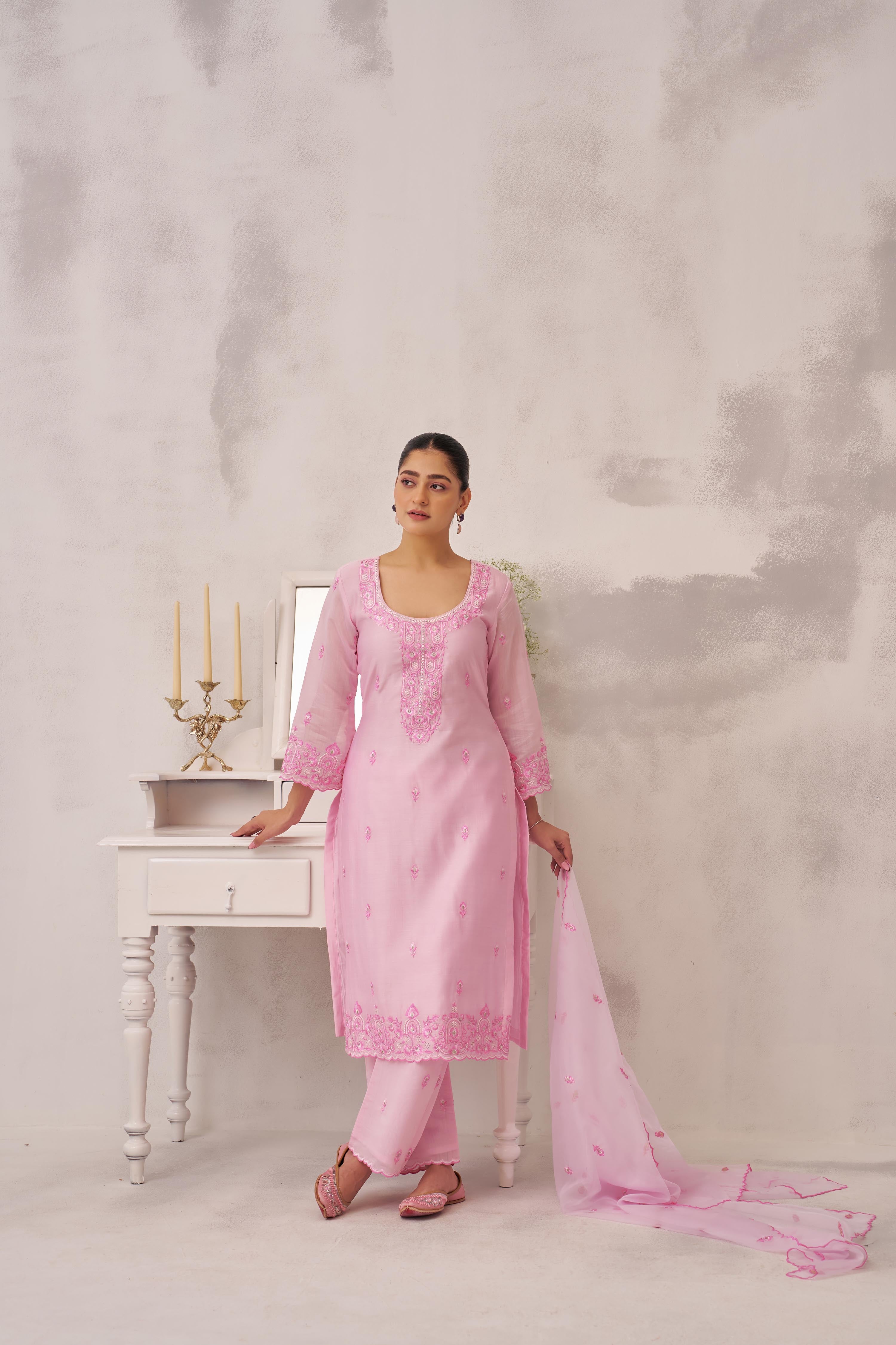 Shreya Lakahni in SAANVI - Pink Chanderi Suit Set