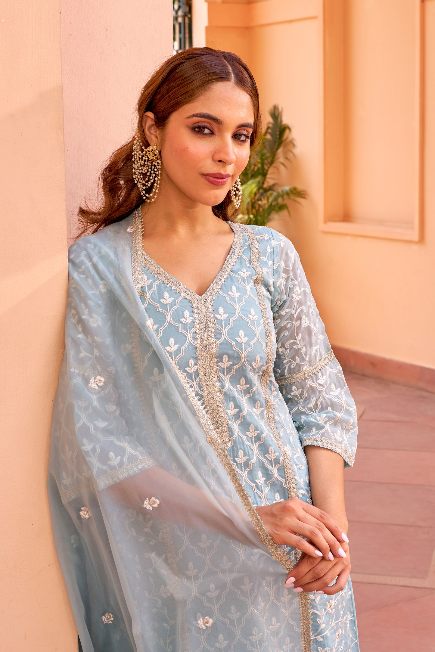 Raaga - Blue A-line Straight Suit Set.