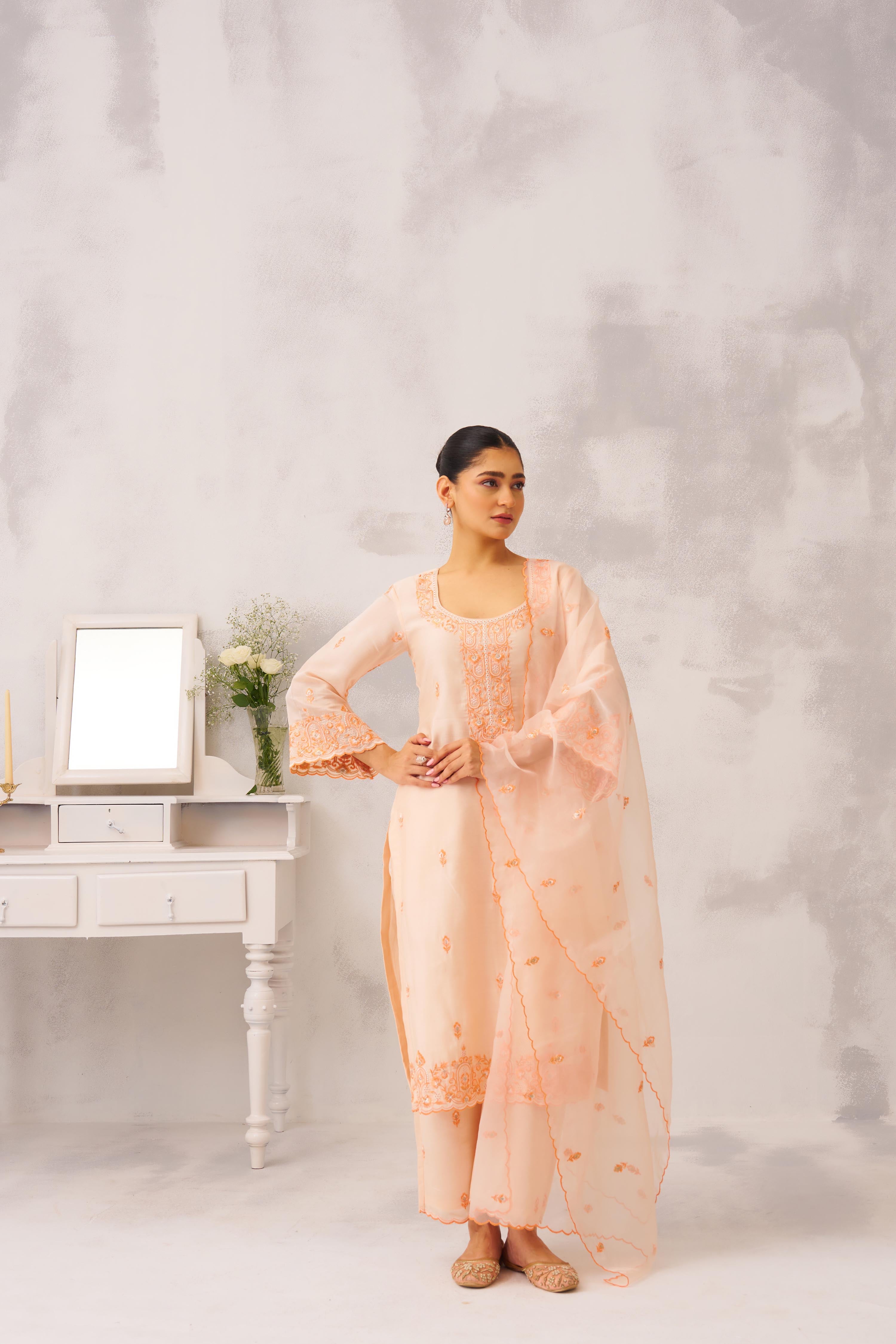 SUHANI - Peach Chanderi Suit Set