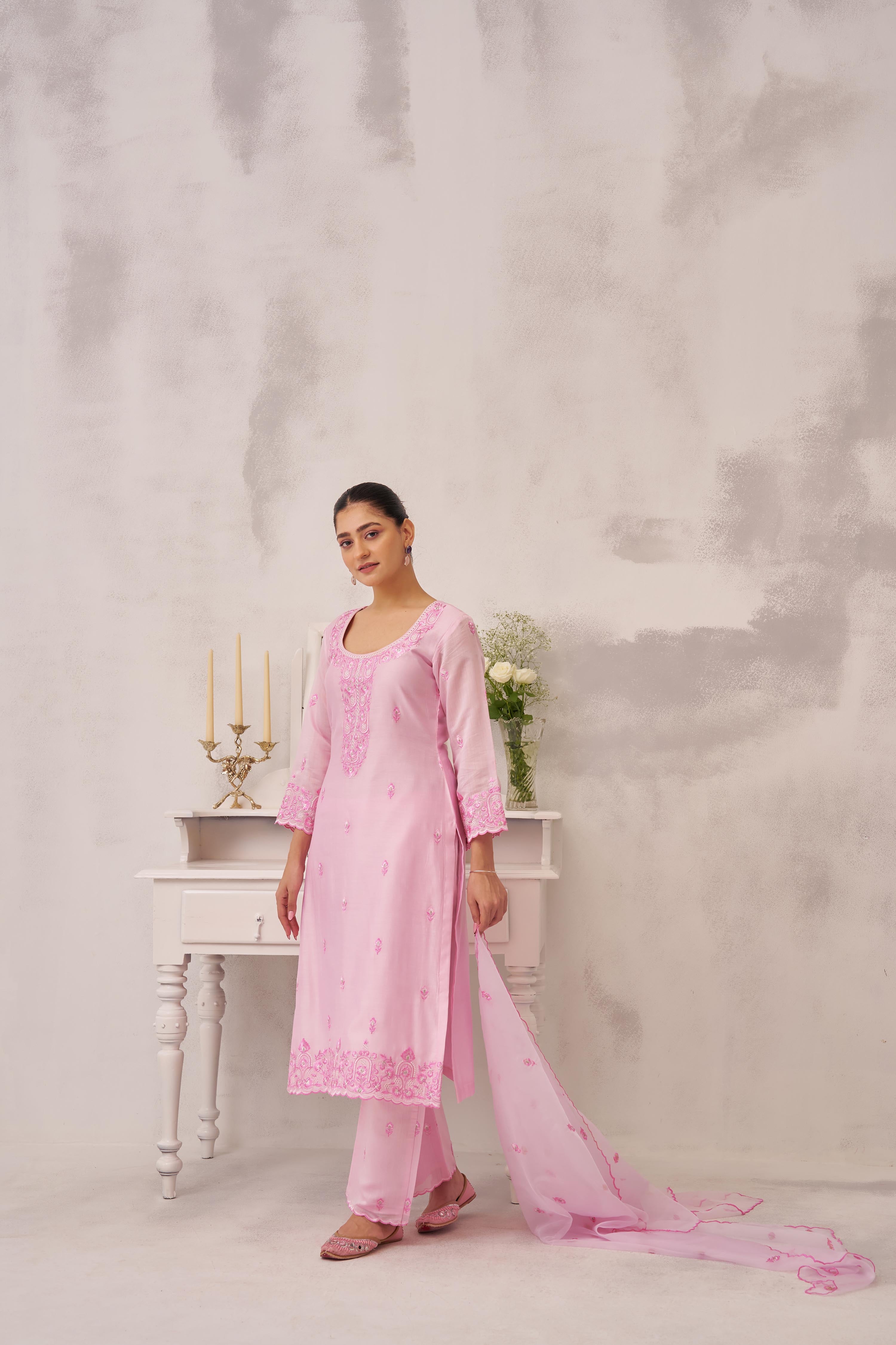Shreya Lakahni in SAANVI - Pink Chanderi Suit Set