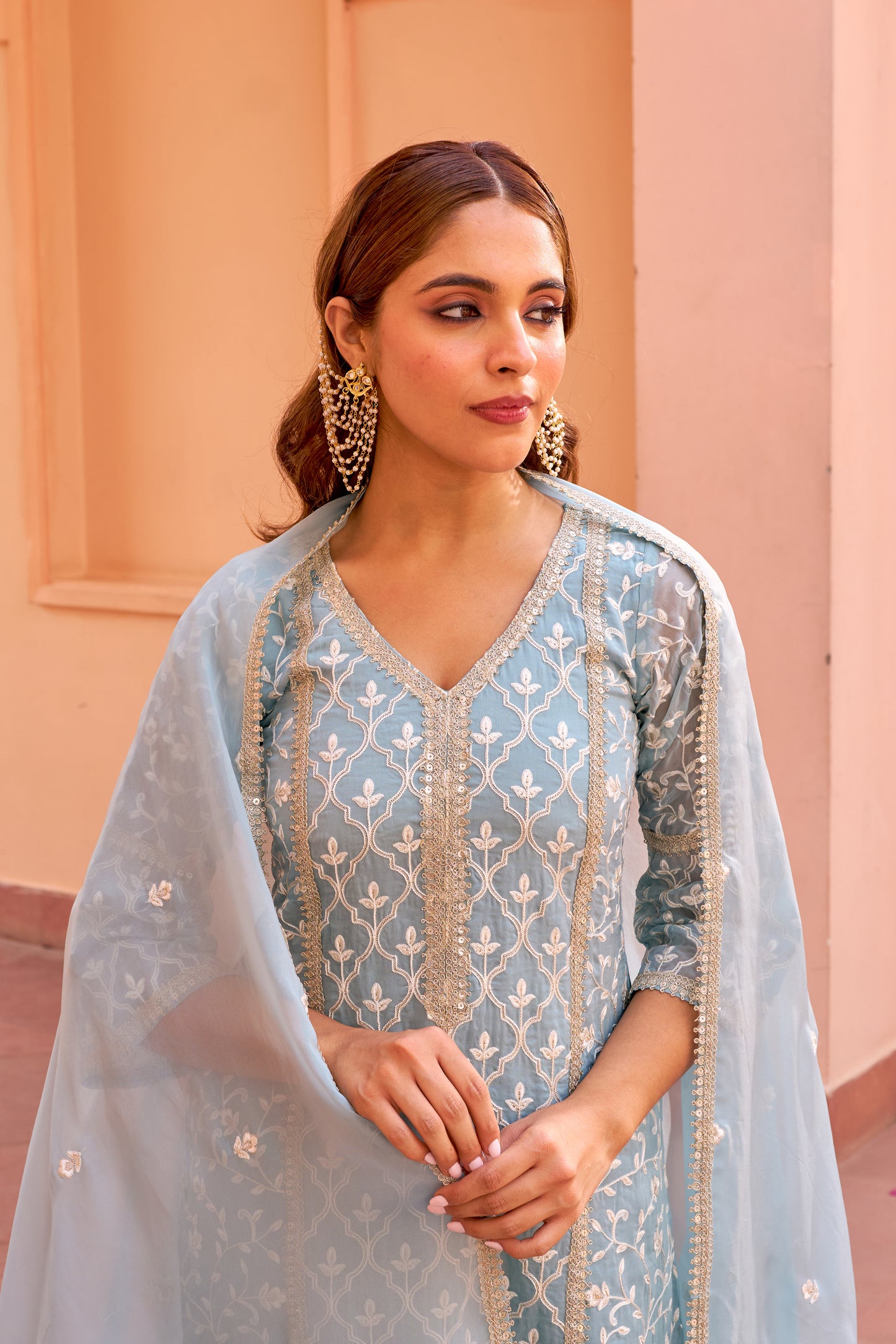 Raaga - Blue A-line Straight Suit Set.