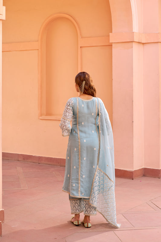 Raaga - Blue A-line Straight Suit Set.