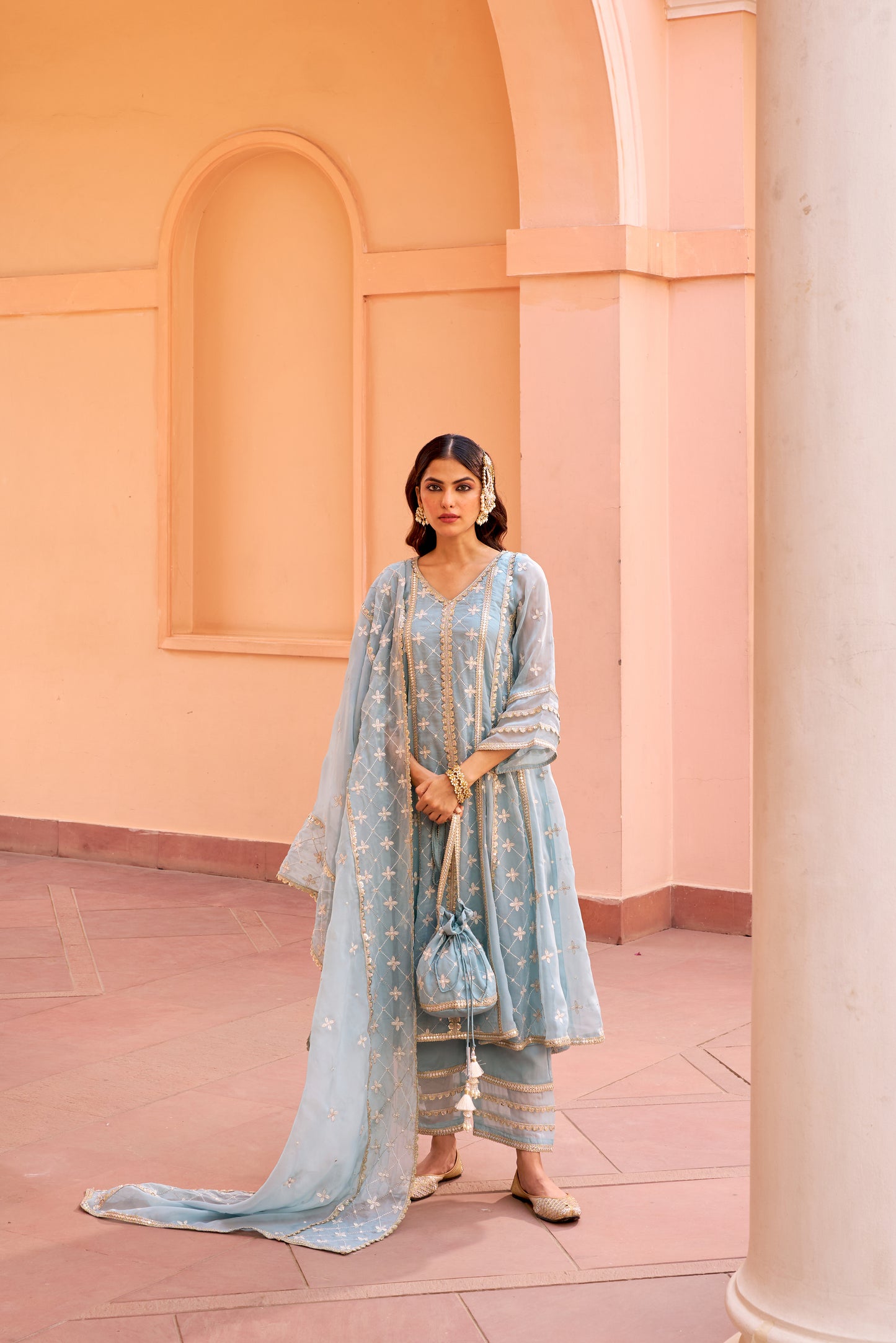 Jashan - Blue Organza Anarkali Set.