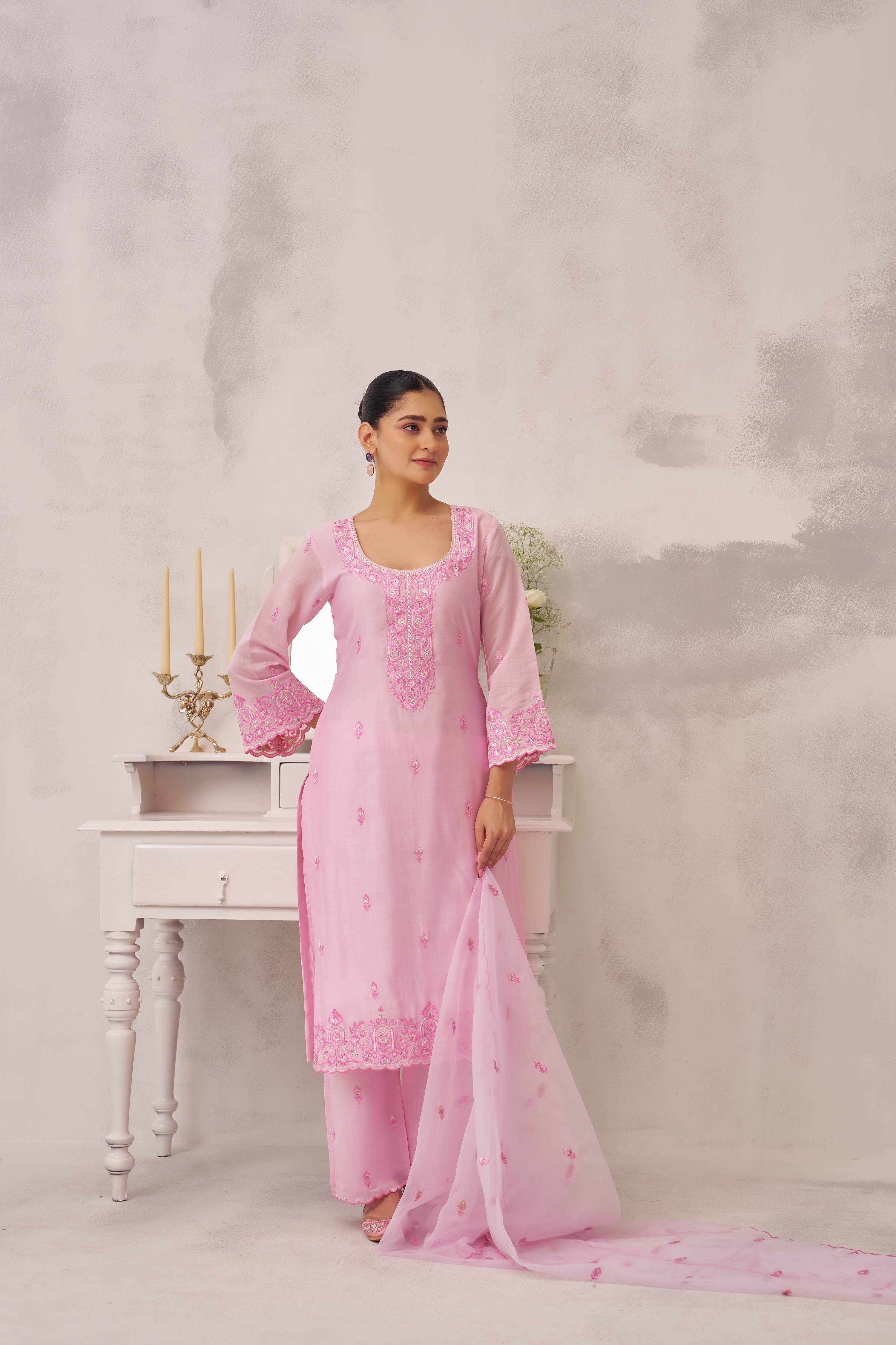 Shreya Lakahni in SAANVI - Pink Chanderi Suit Set