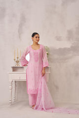 SAANVI - Pink Chanderi Suit Set