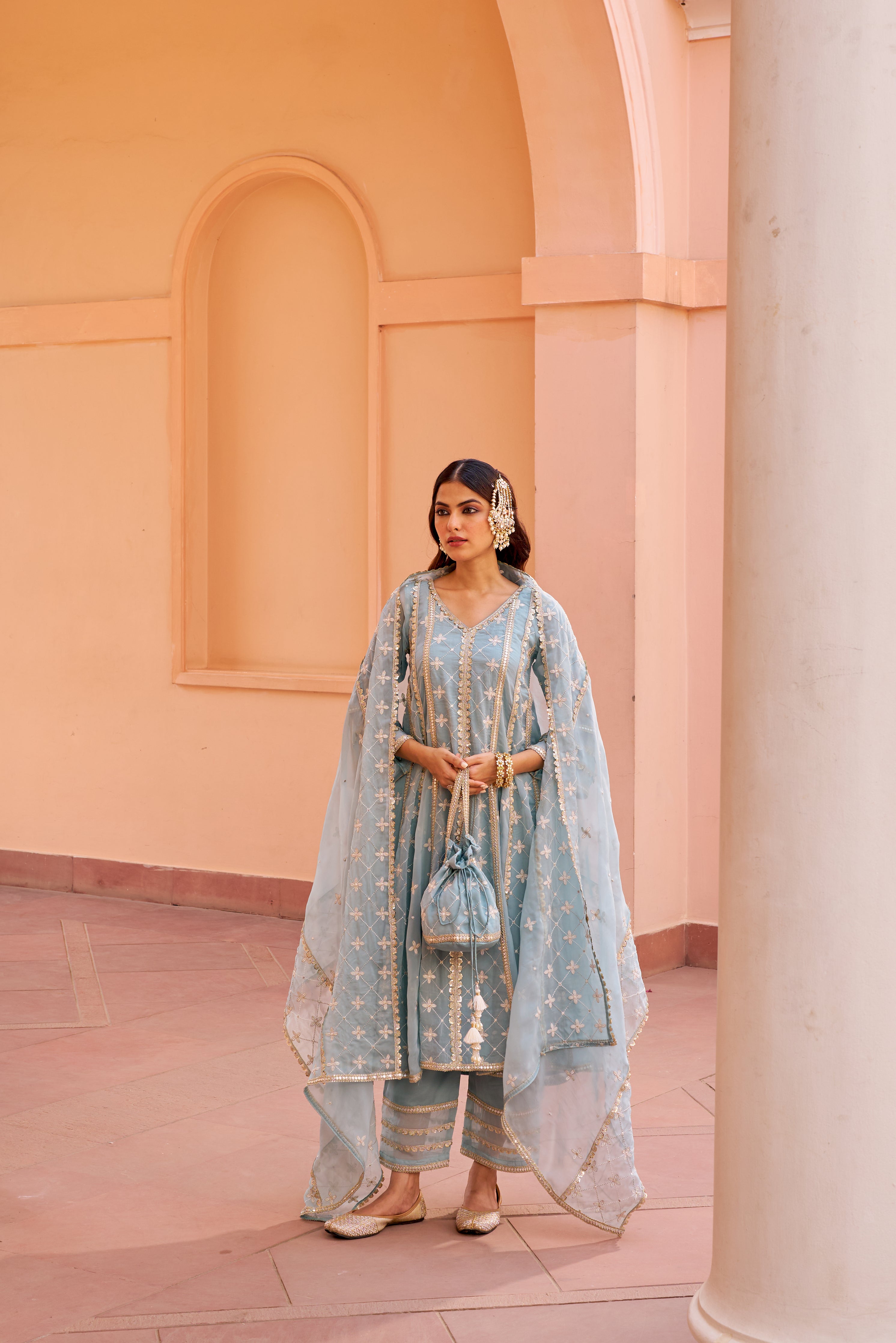 Ishleen kaur In Jashan - Blue Organza Anarkali Set.