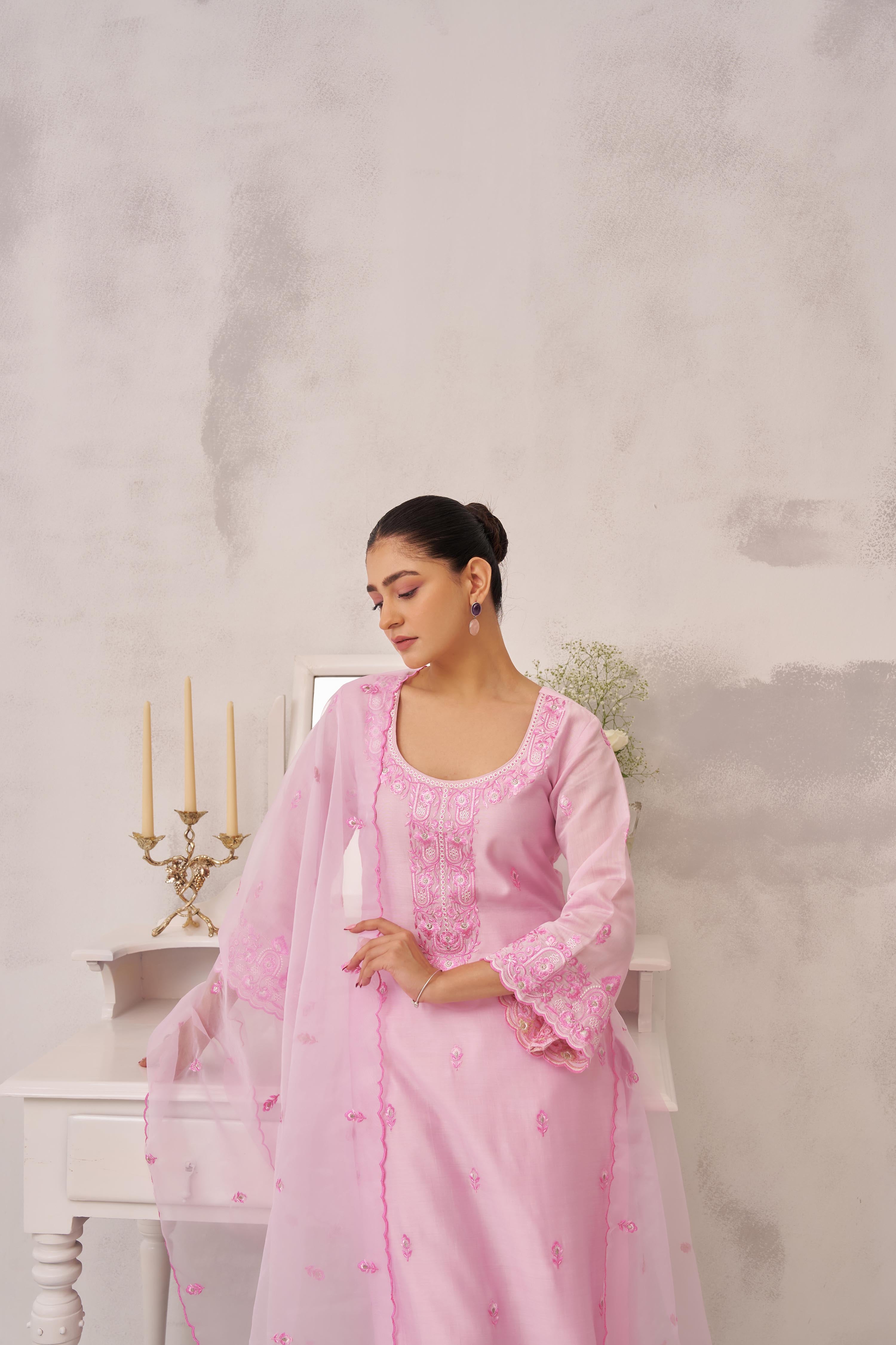 Shreya Lakahni in SAANVI - Pink Chanderi Suit Set