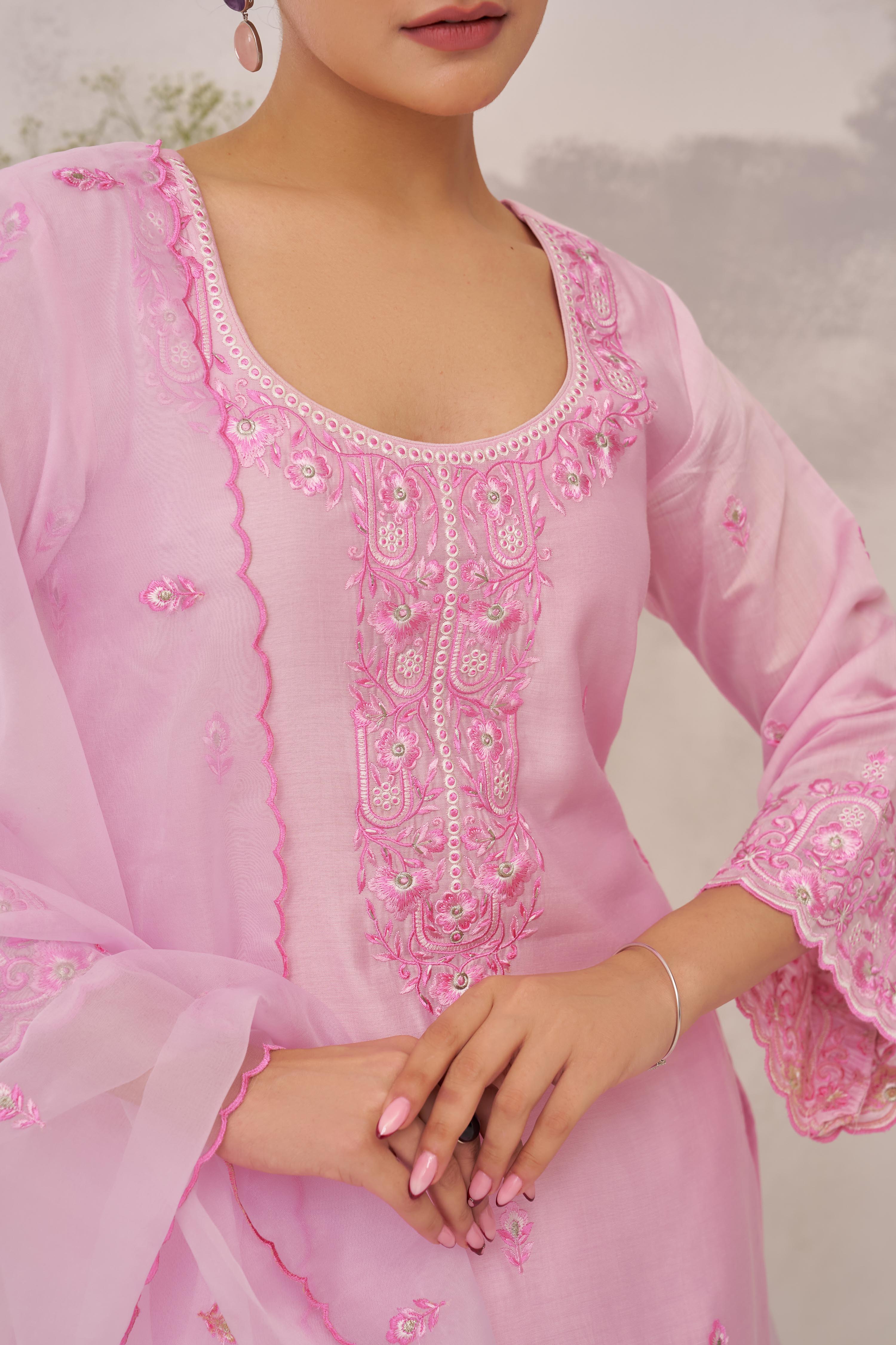 Shreya Lakahni in SAANVI - Pink Chanderi Suit Set