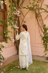 Banafsha - Ivory White Chanderi Embroidered Suit Set.