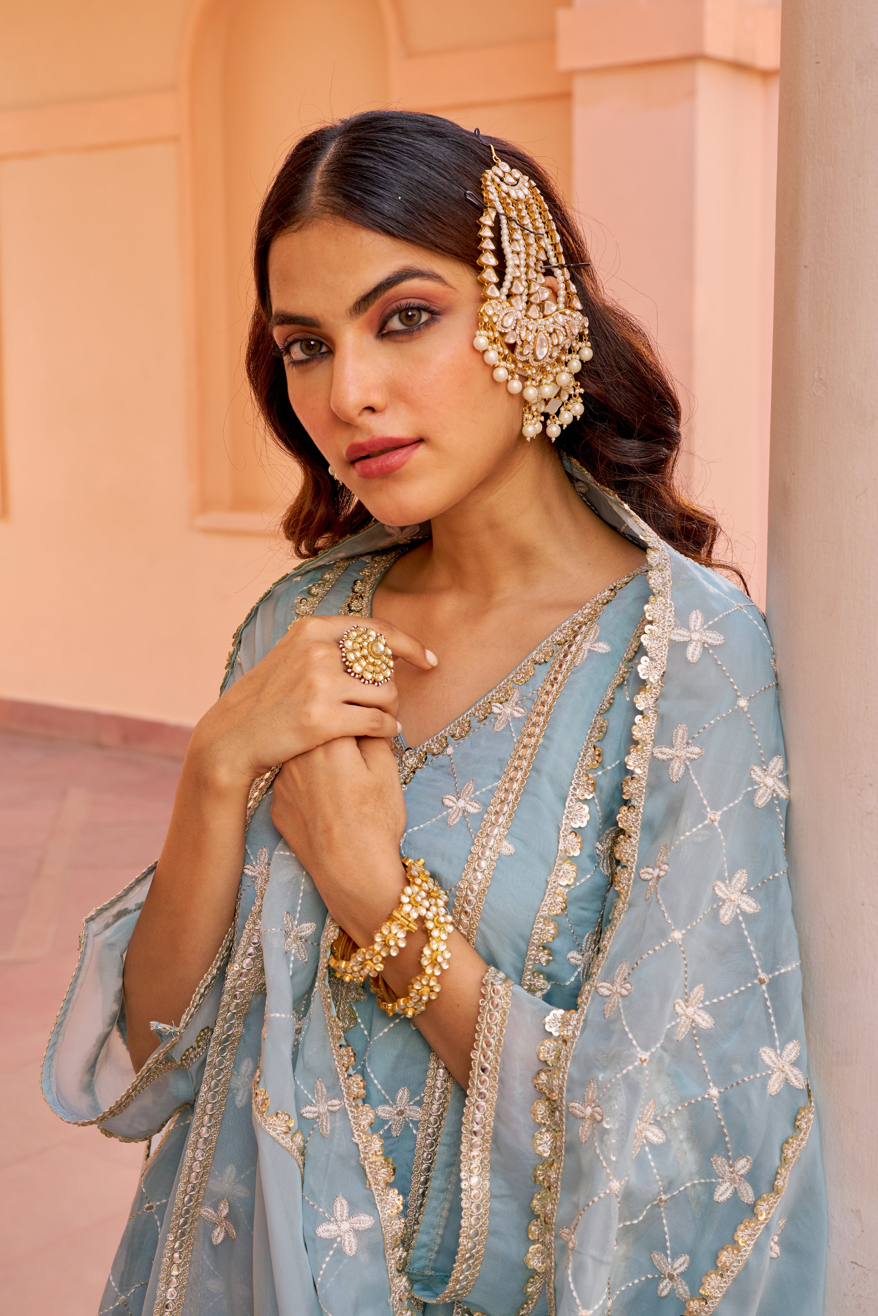 Ishleen kaur In Jashan - Blue Organza Anarkali Set.