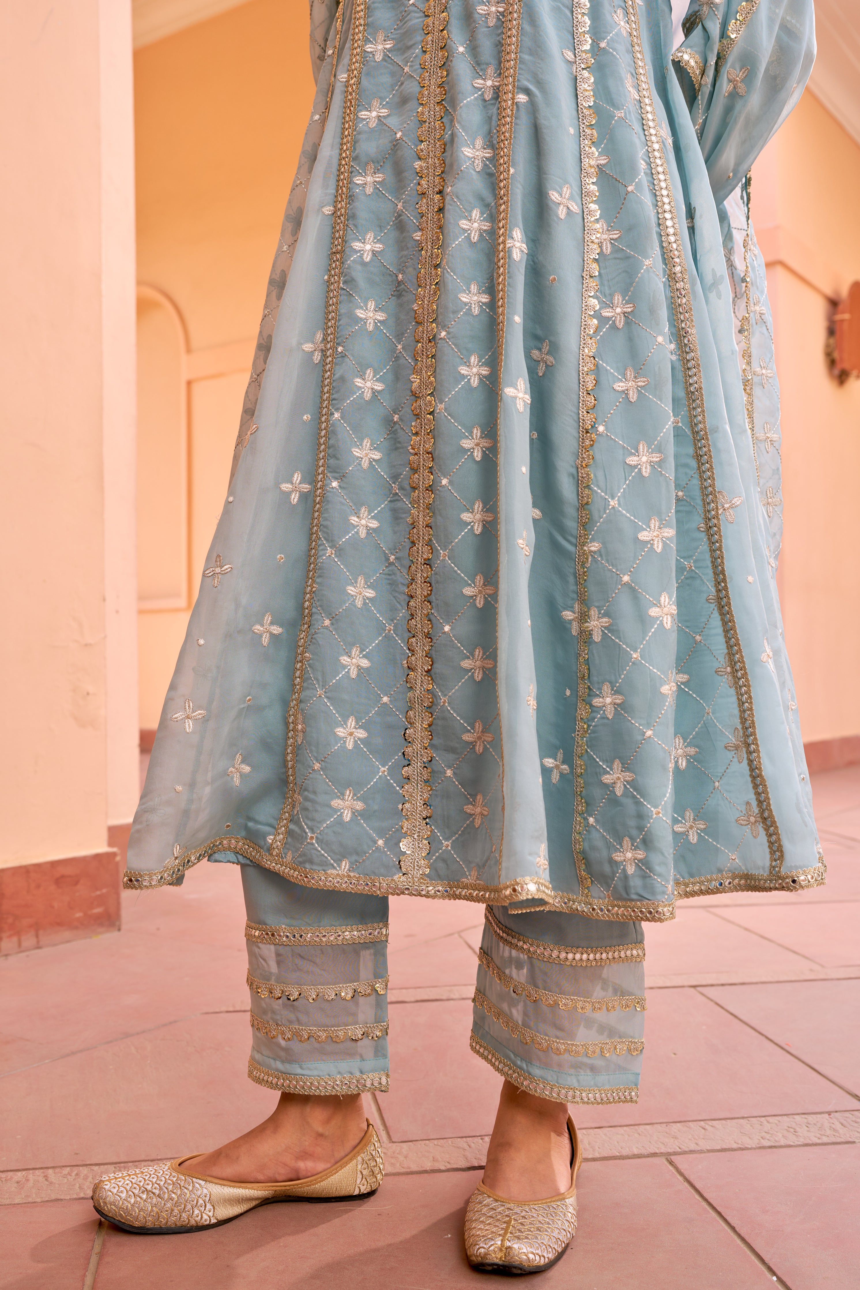Ishleen kaur In Jashan - Blue Organza Anarkali Set.