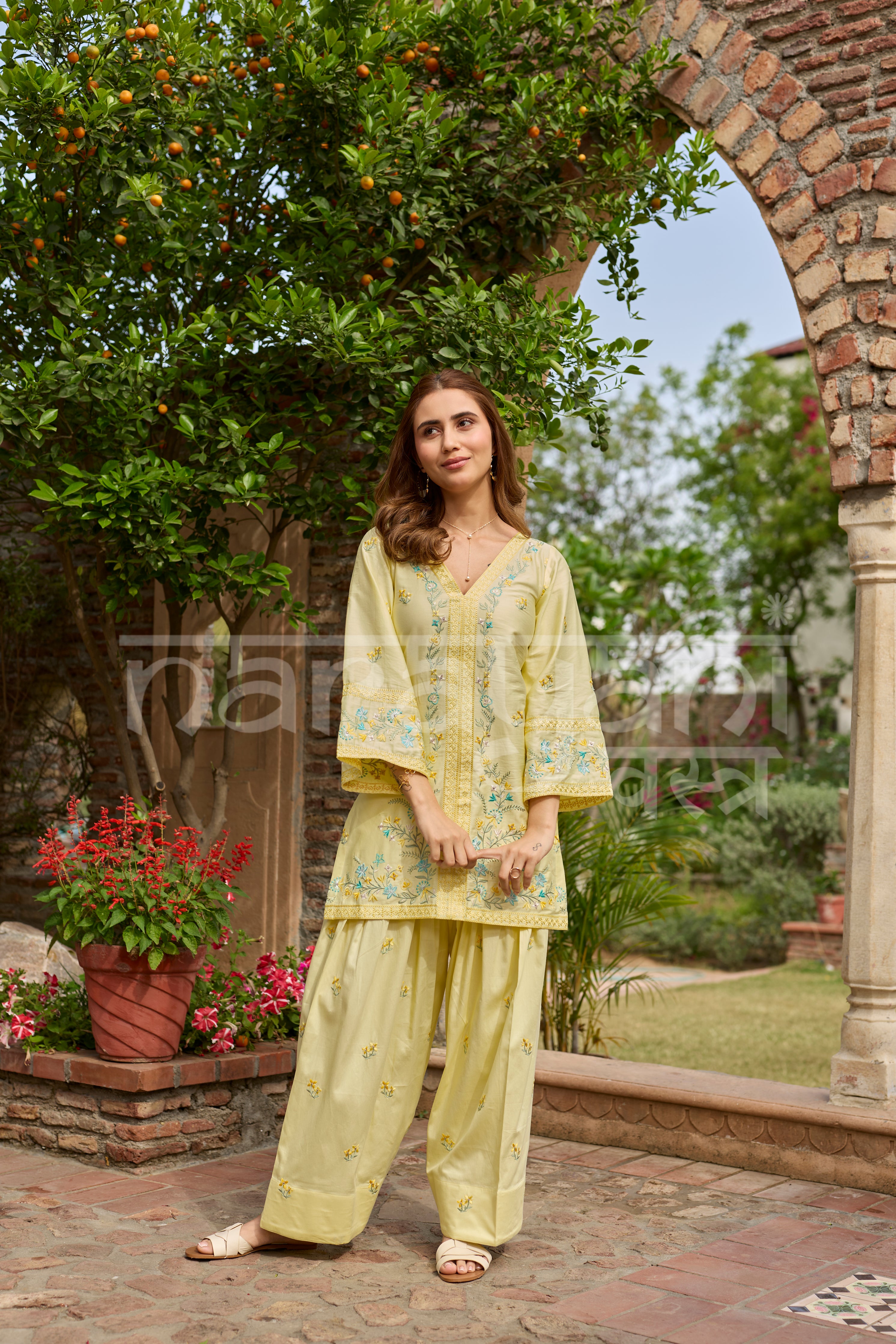 VIAN - Yellow Embroidered Co-ord Set