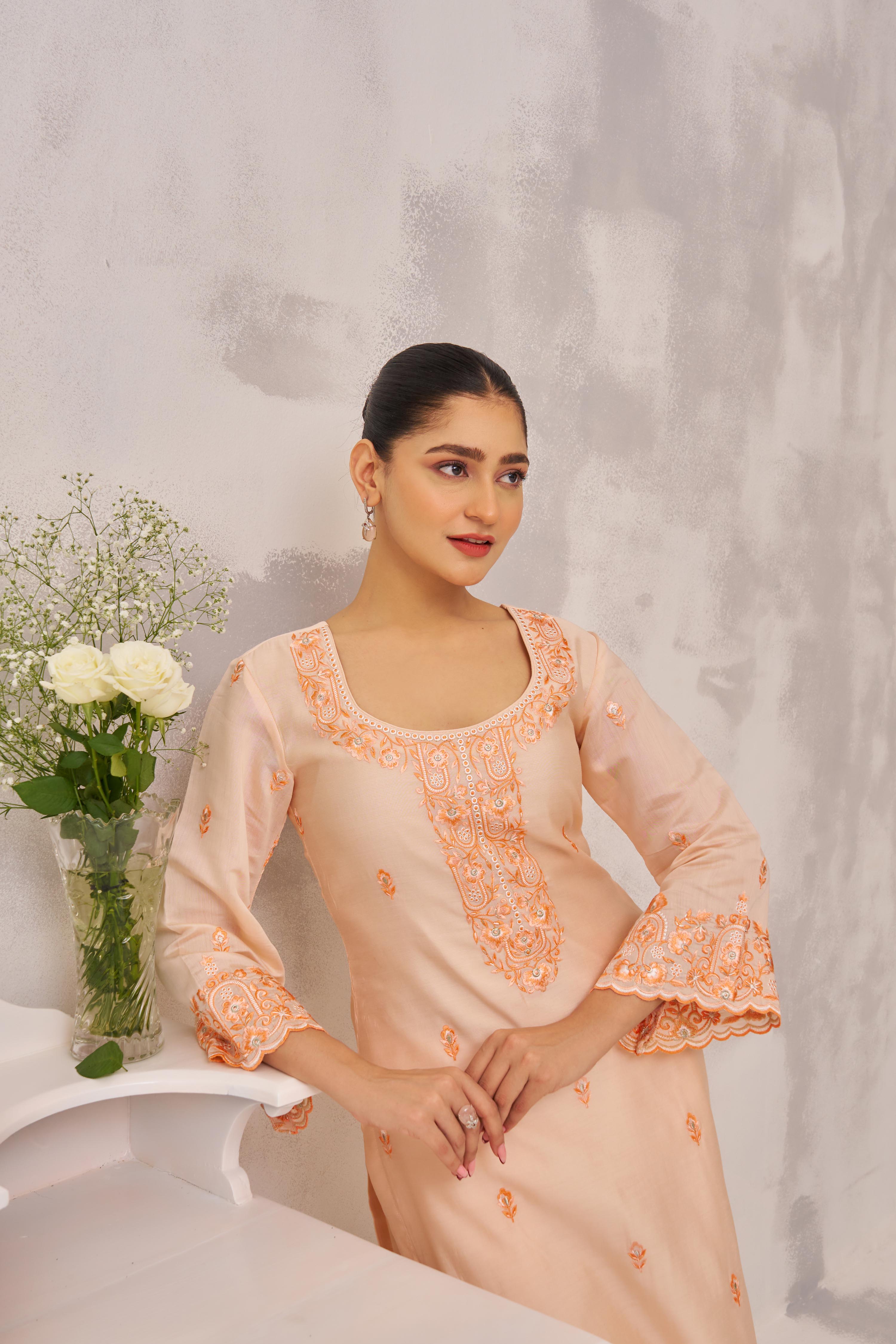 SUHANI - Peach Chanderi Suit Set