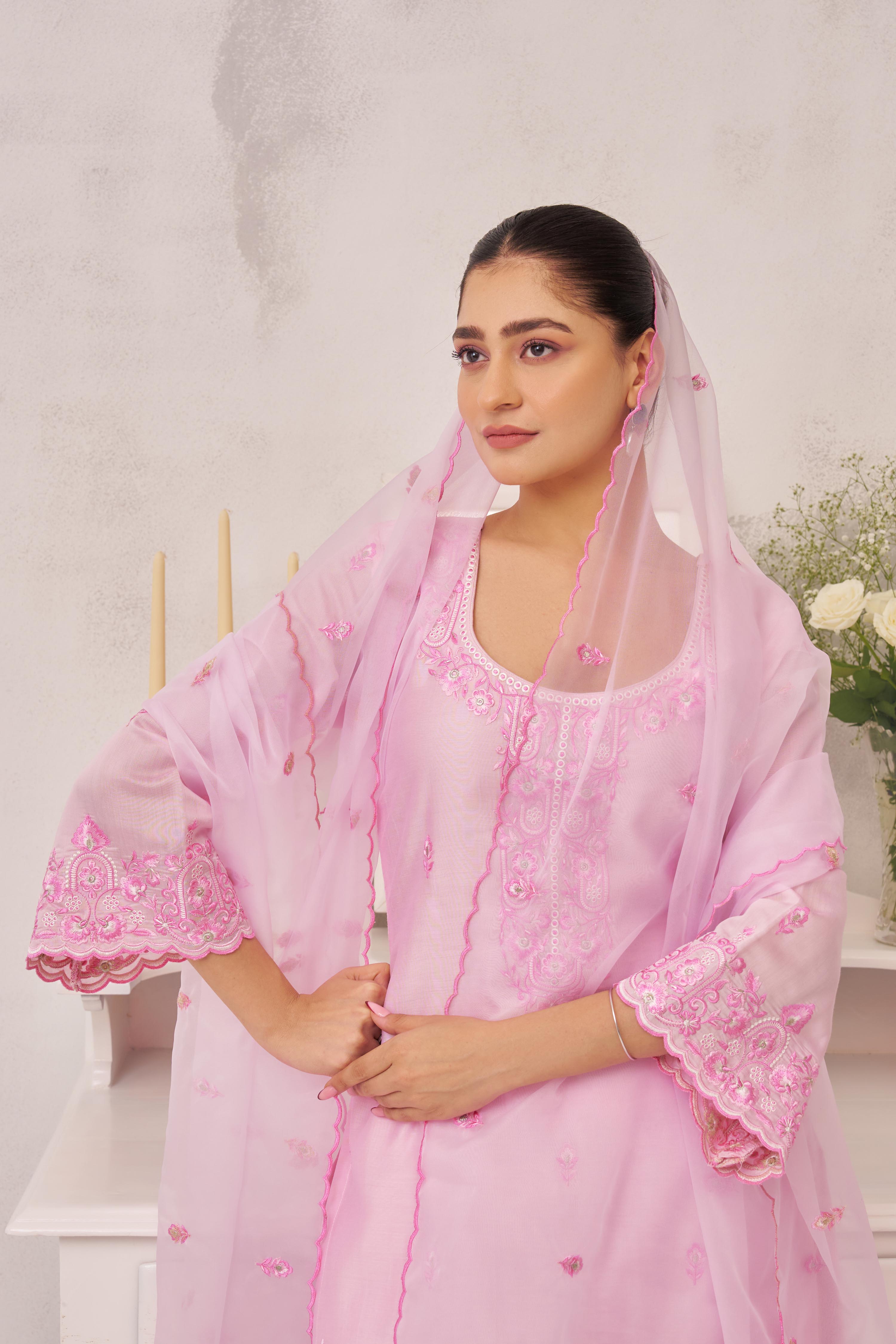 Shreya Lakahni in SAANVI - Pink Chanderi Suit Set
