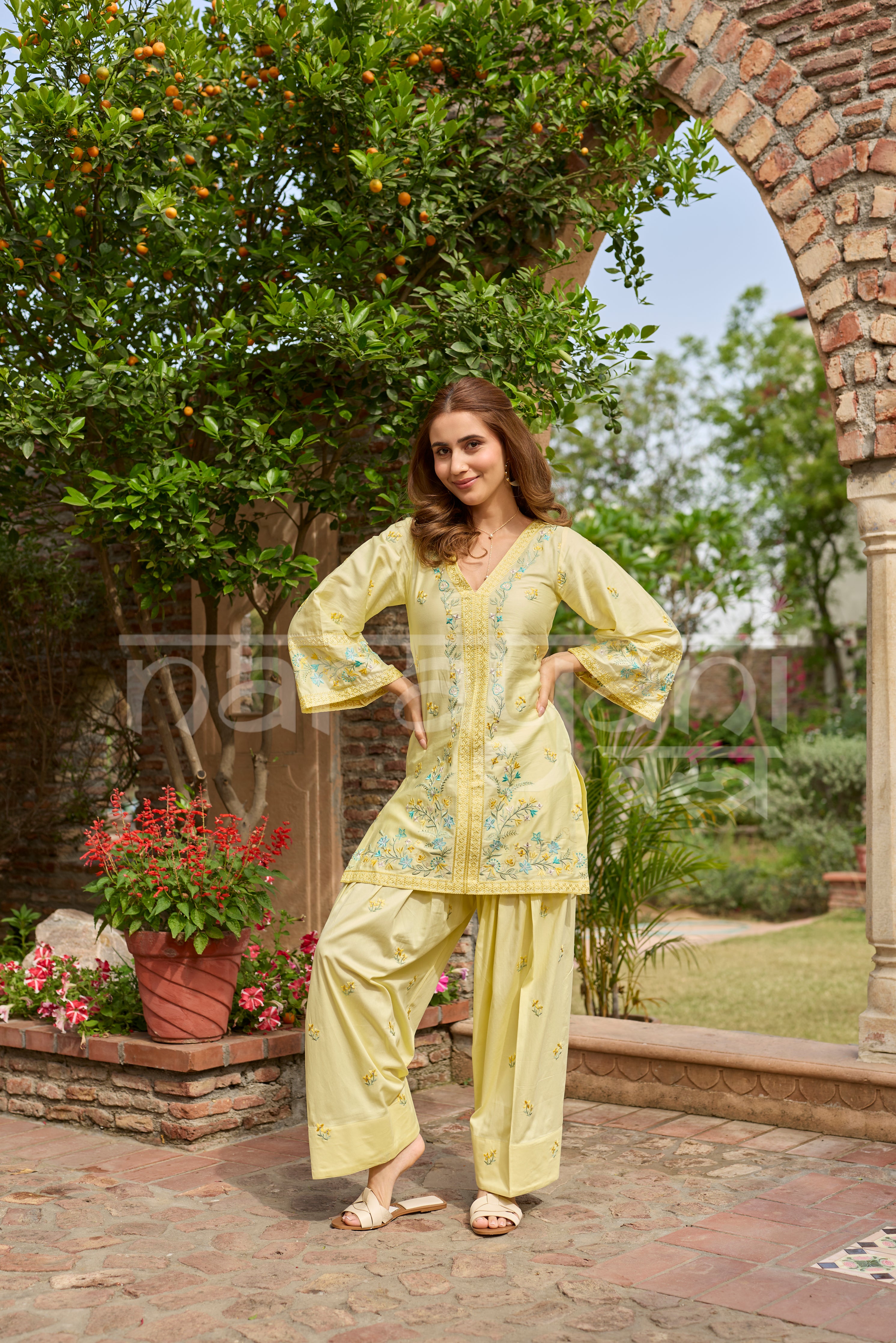 VIAN - Yellow Embroidered Co-ord Set