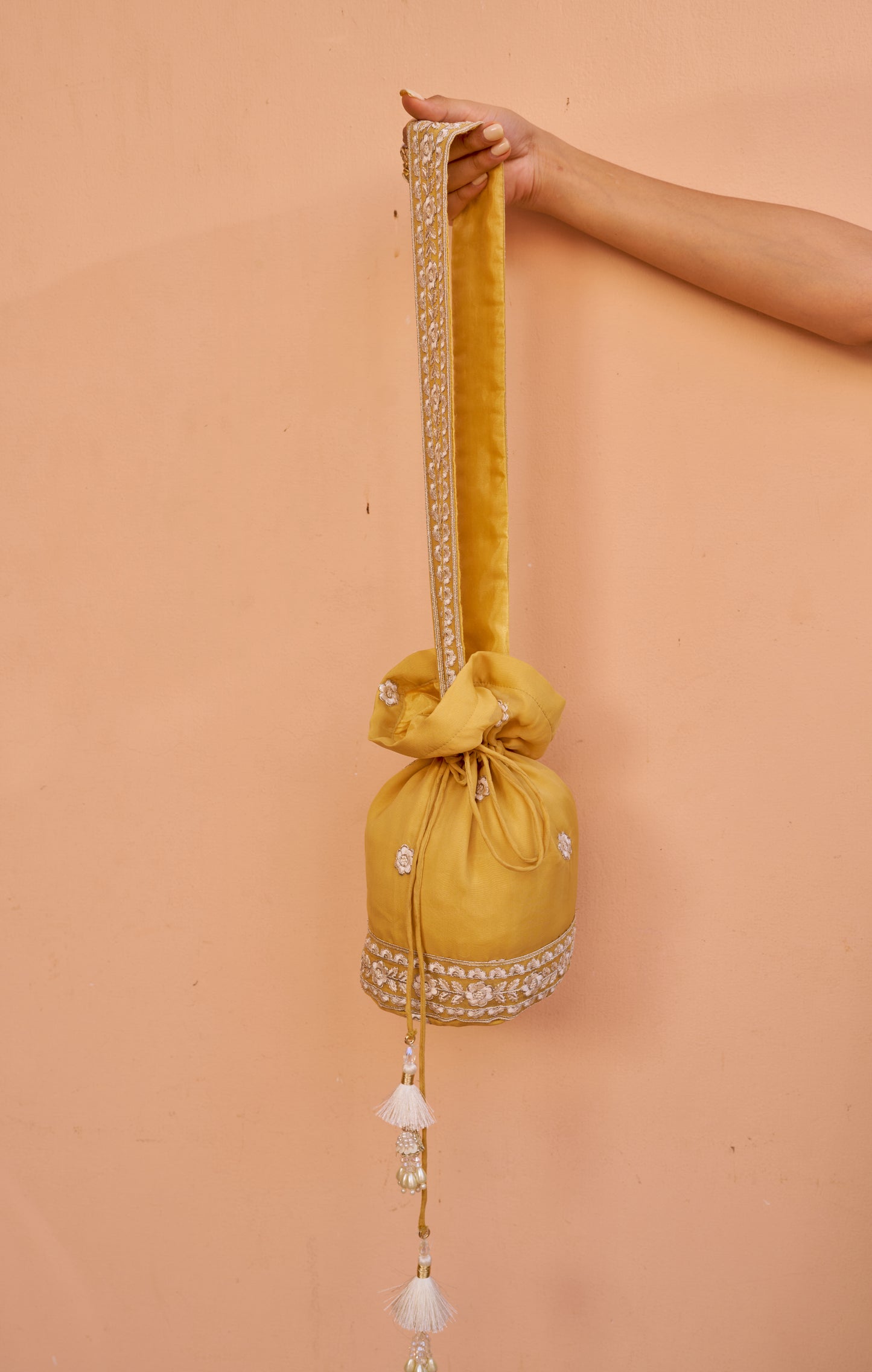 Shagan - Yellow Organza Potli Bag