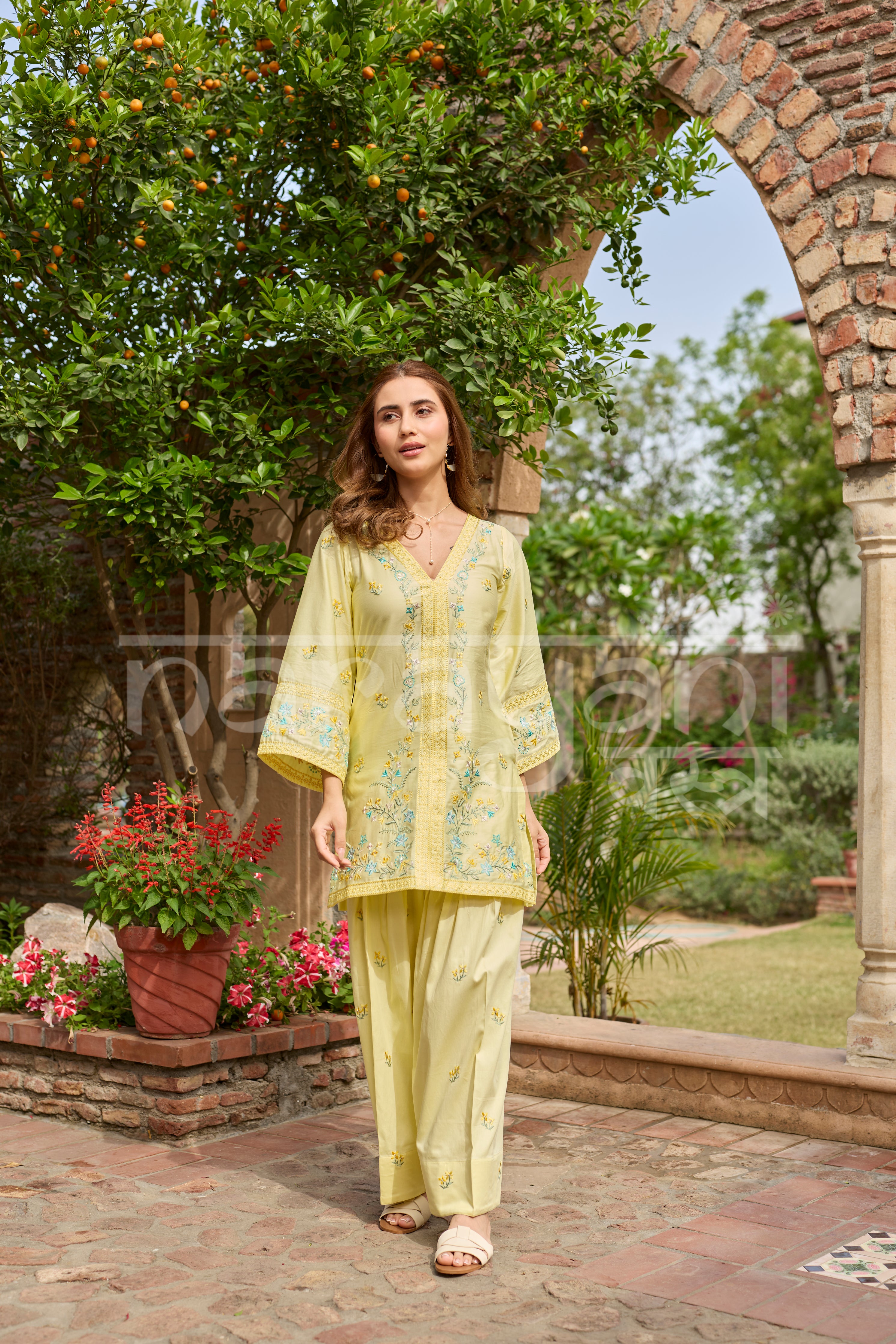 VIAN - Yellow Embroidered Co-ord Set