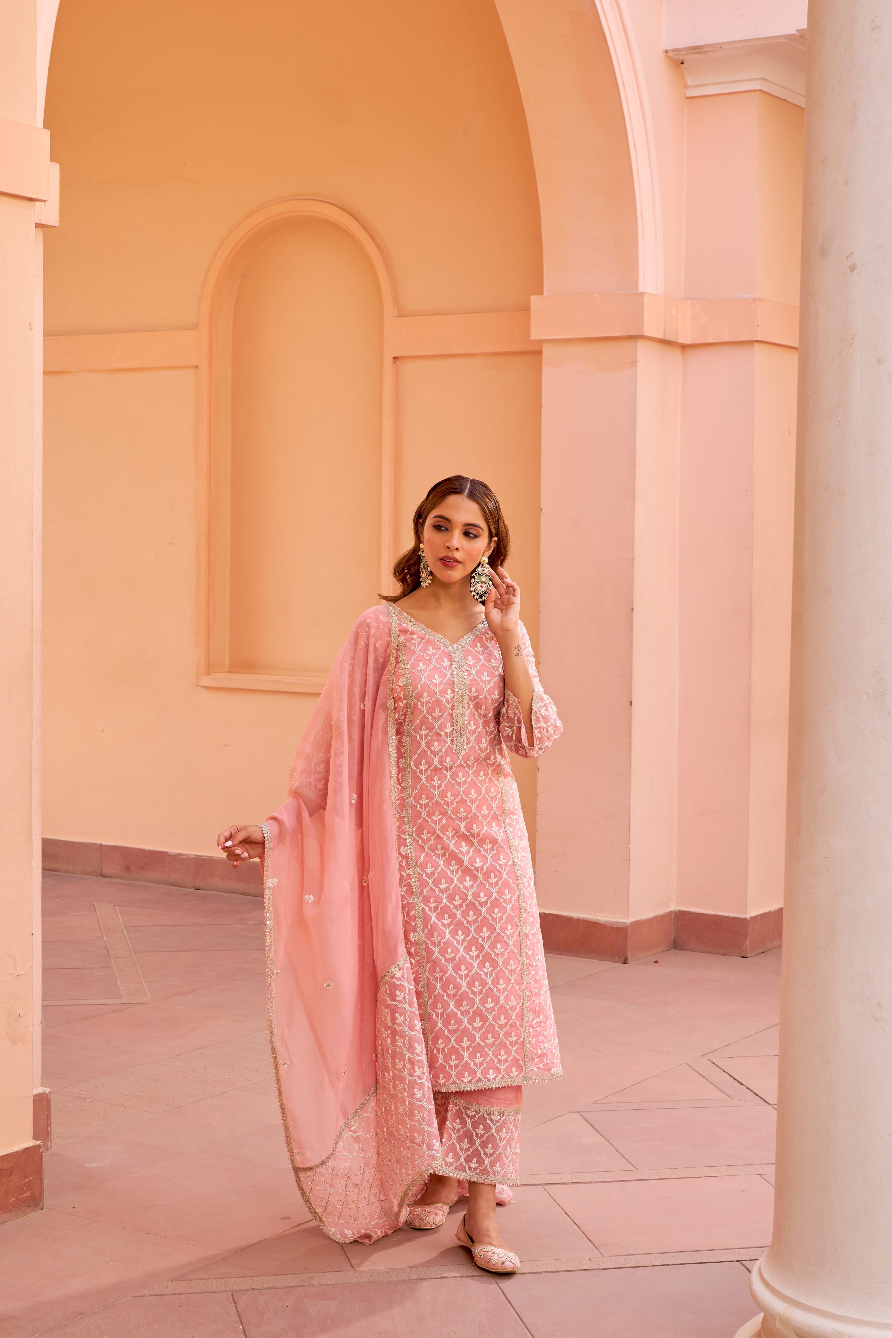 Fiza - Pink A-line Straight Suit Set.