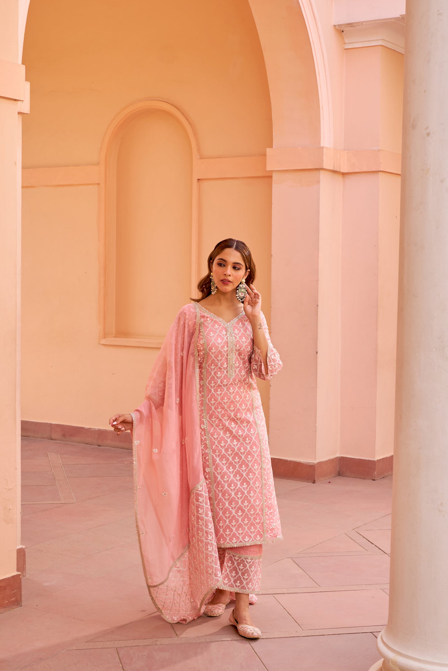 Fiza - Pink A-line Straight Suit Set.