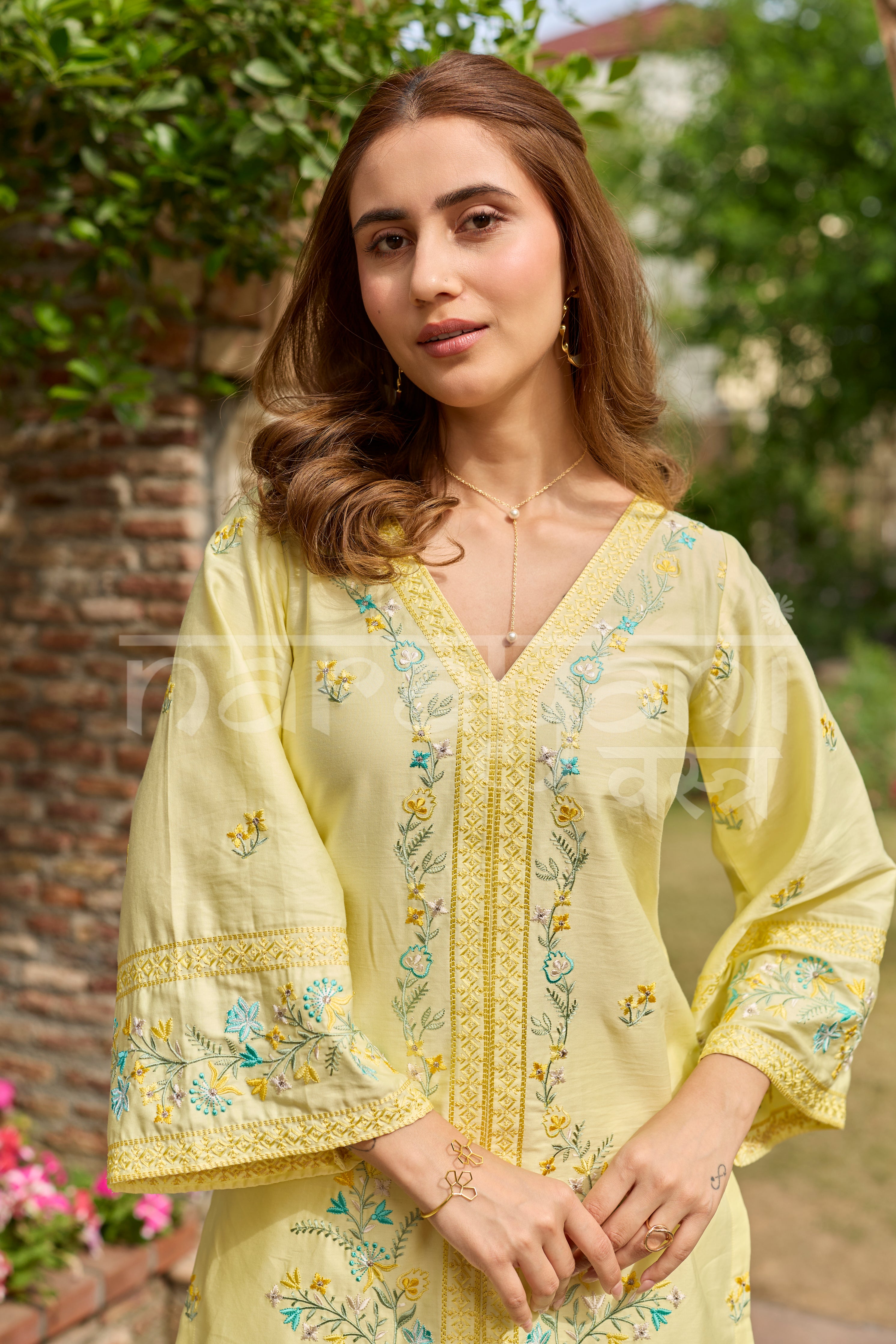 VIAN - Yellow Embroidered Co-ord Set