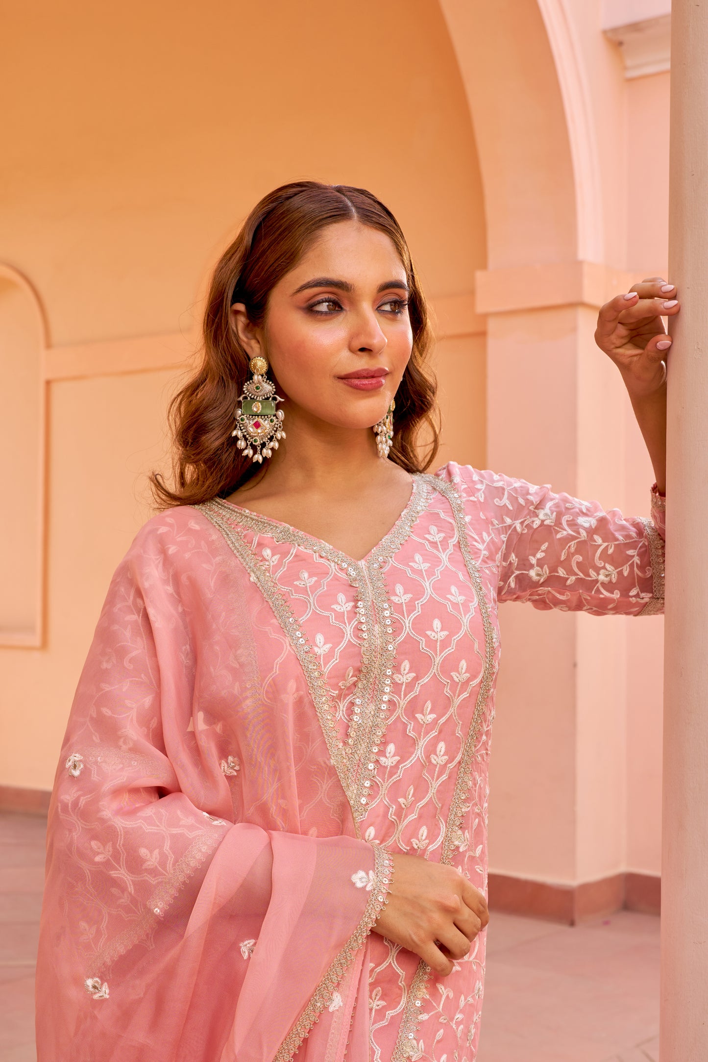 Fiza - Pink A-line Straight Suit Set.