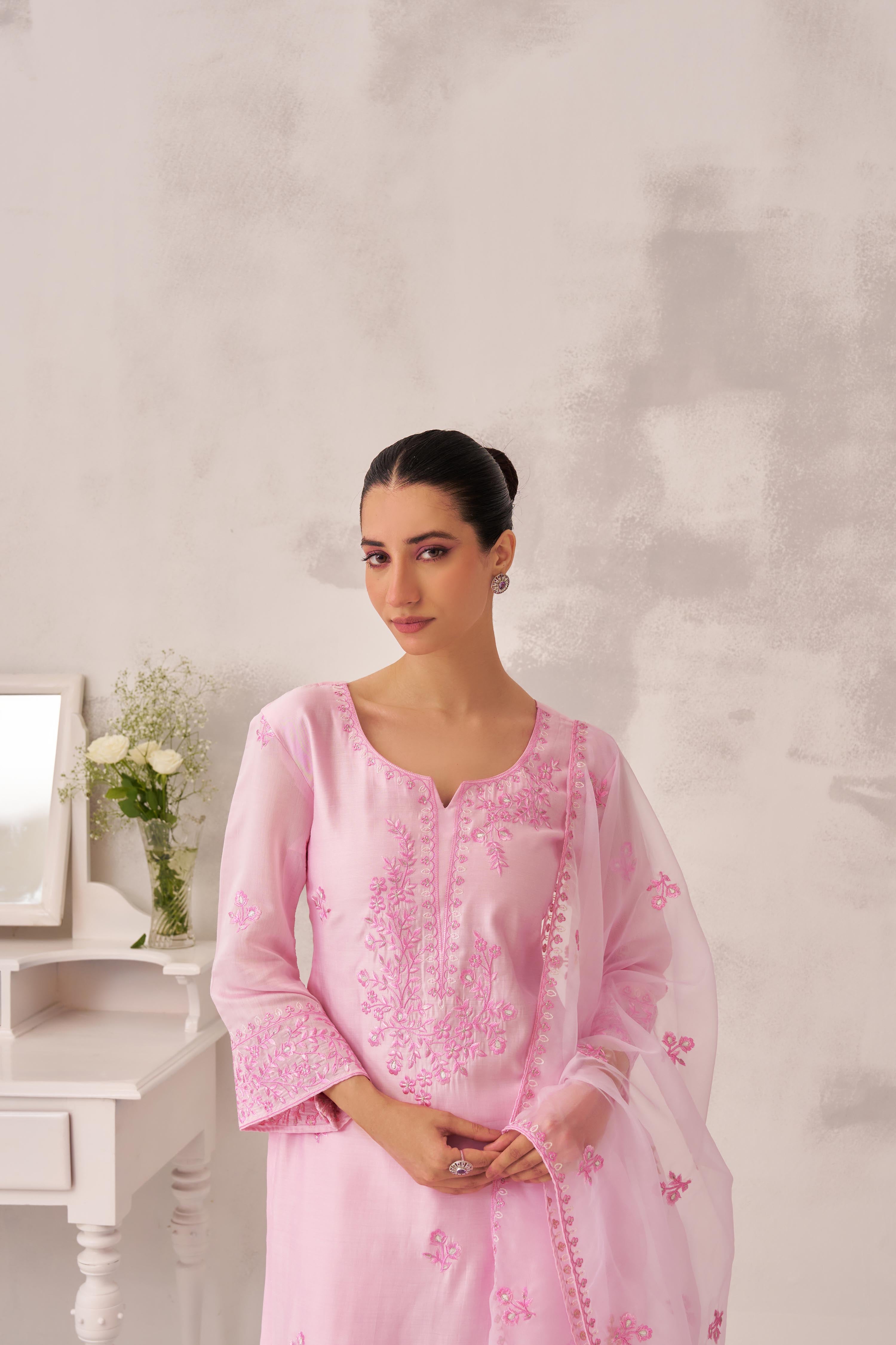 Akanksha Puri in KIARA - Pink Chanderi Suit Set