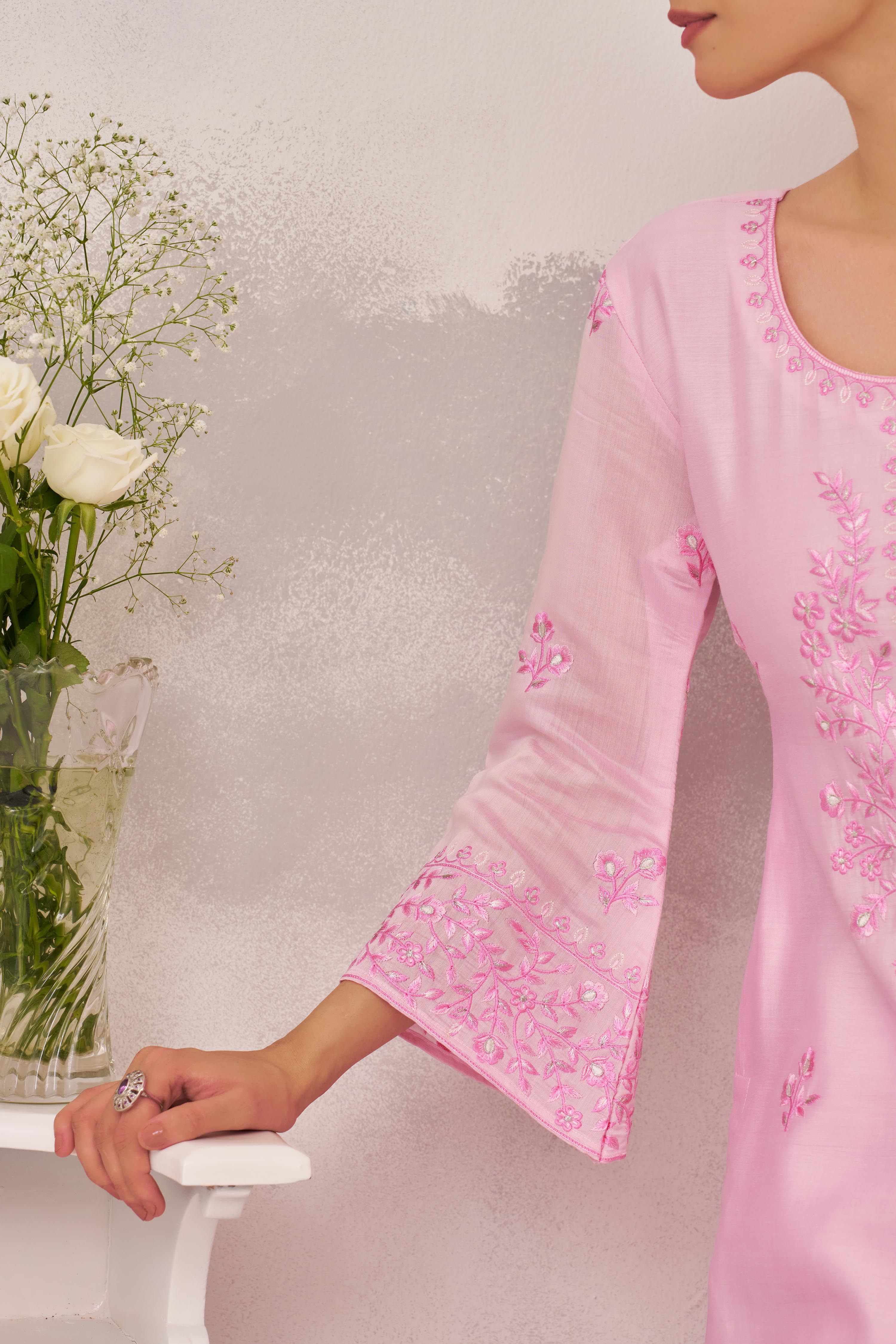 Akanksha Puri in KIARA - Pink Chanderi Suit Set