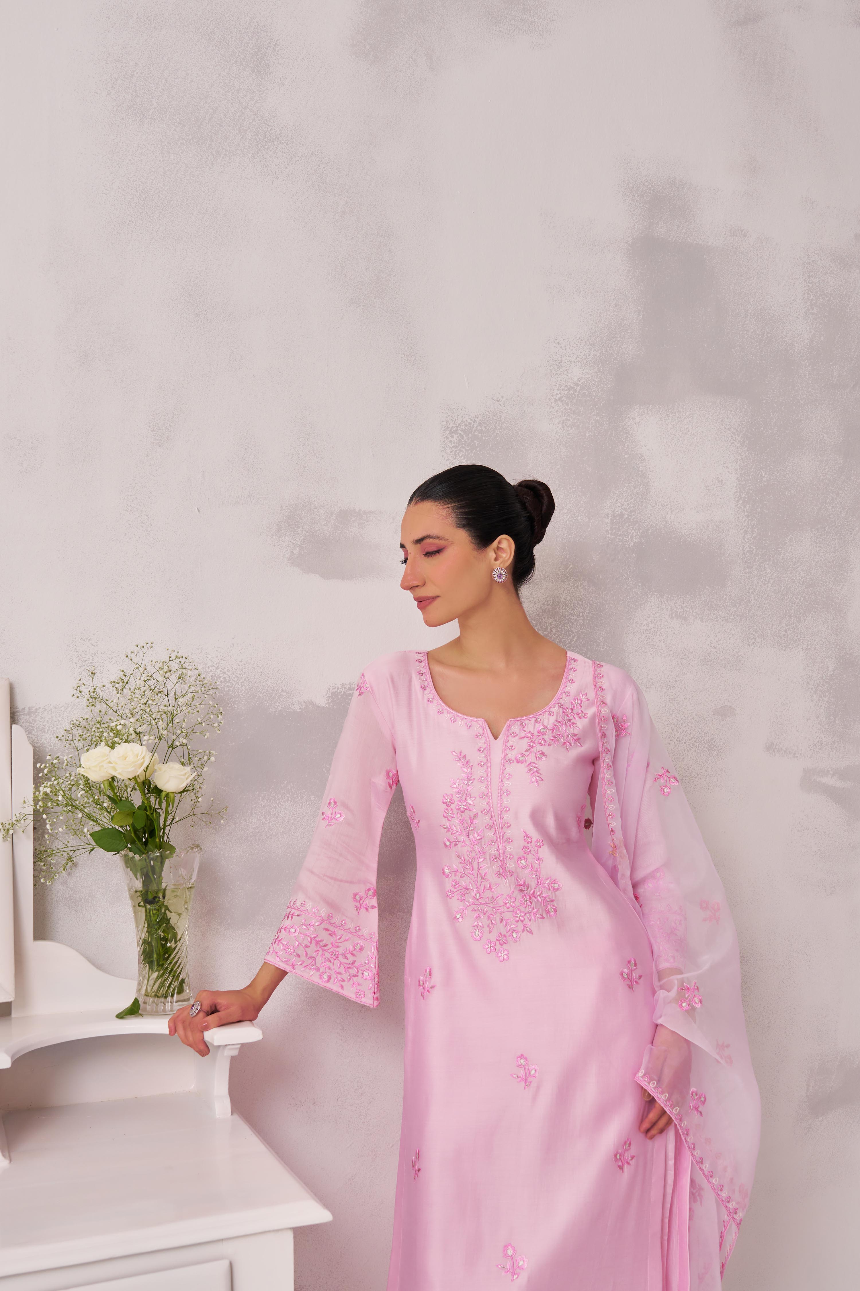 Akanksha Puri in KIARA - Pink Chanderi Suit Set