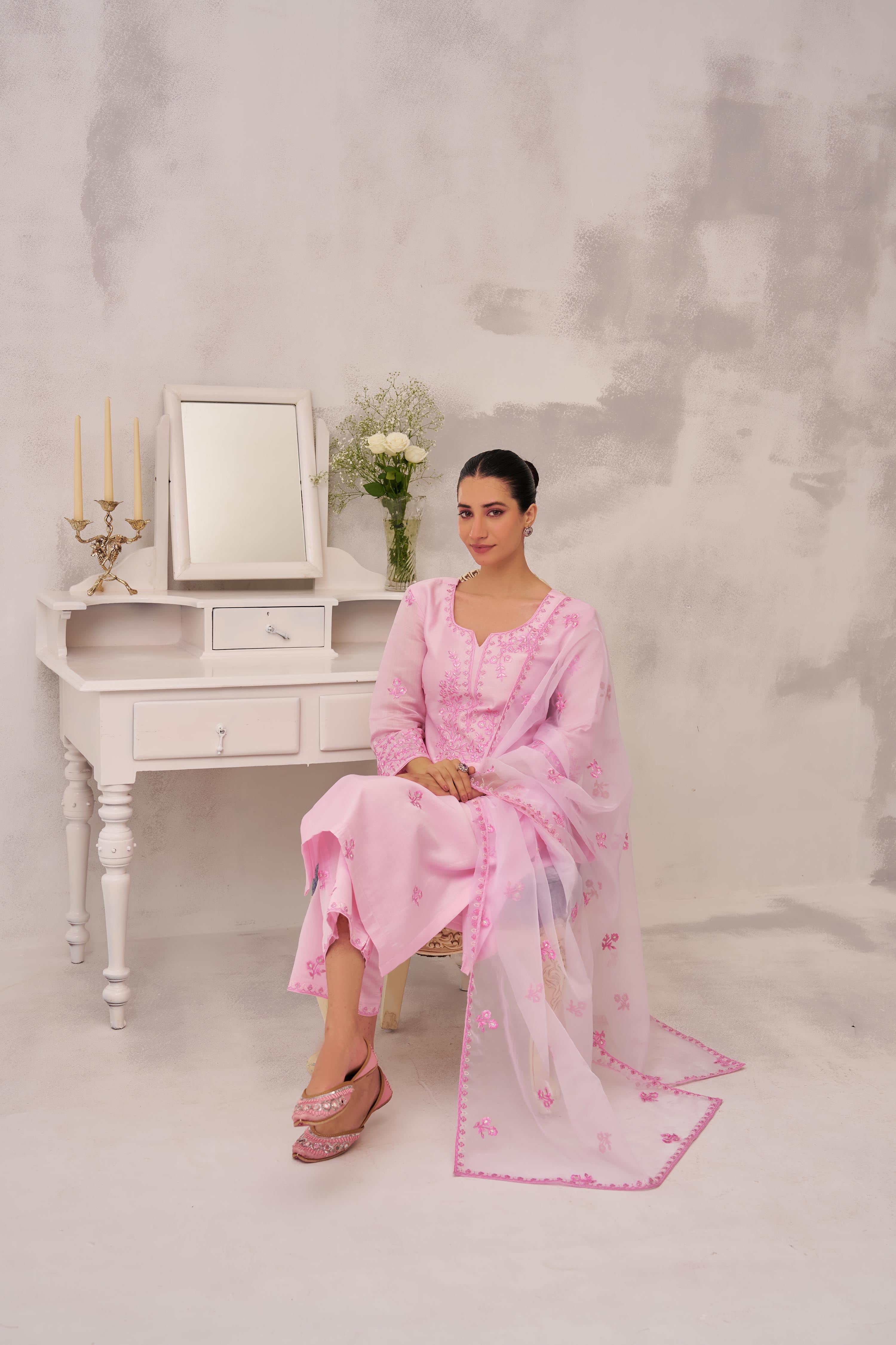 Akanksha Puri in KIARA - Pink Chanderi Suit Set