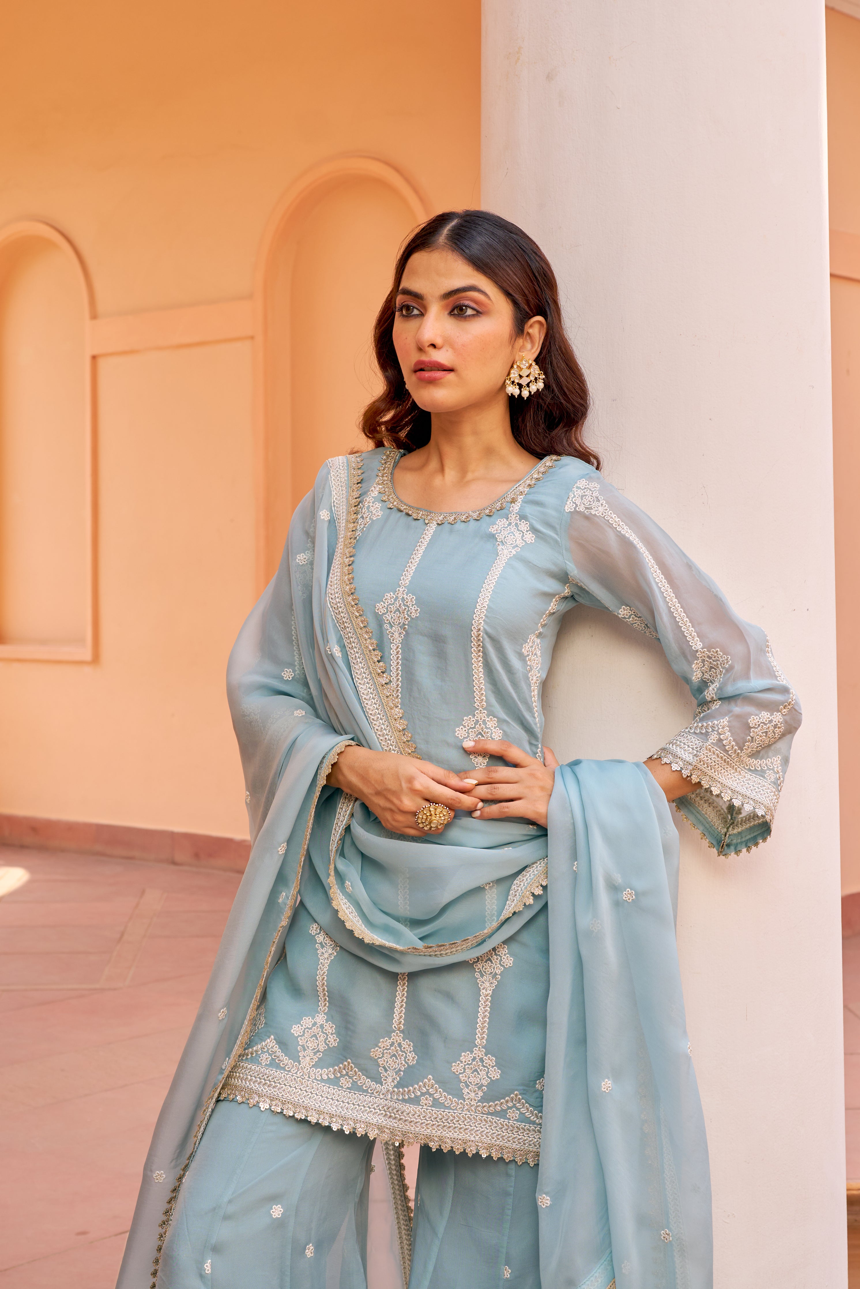 Chandani - Blue Organza Sharara Set.